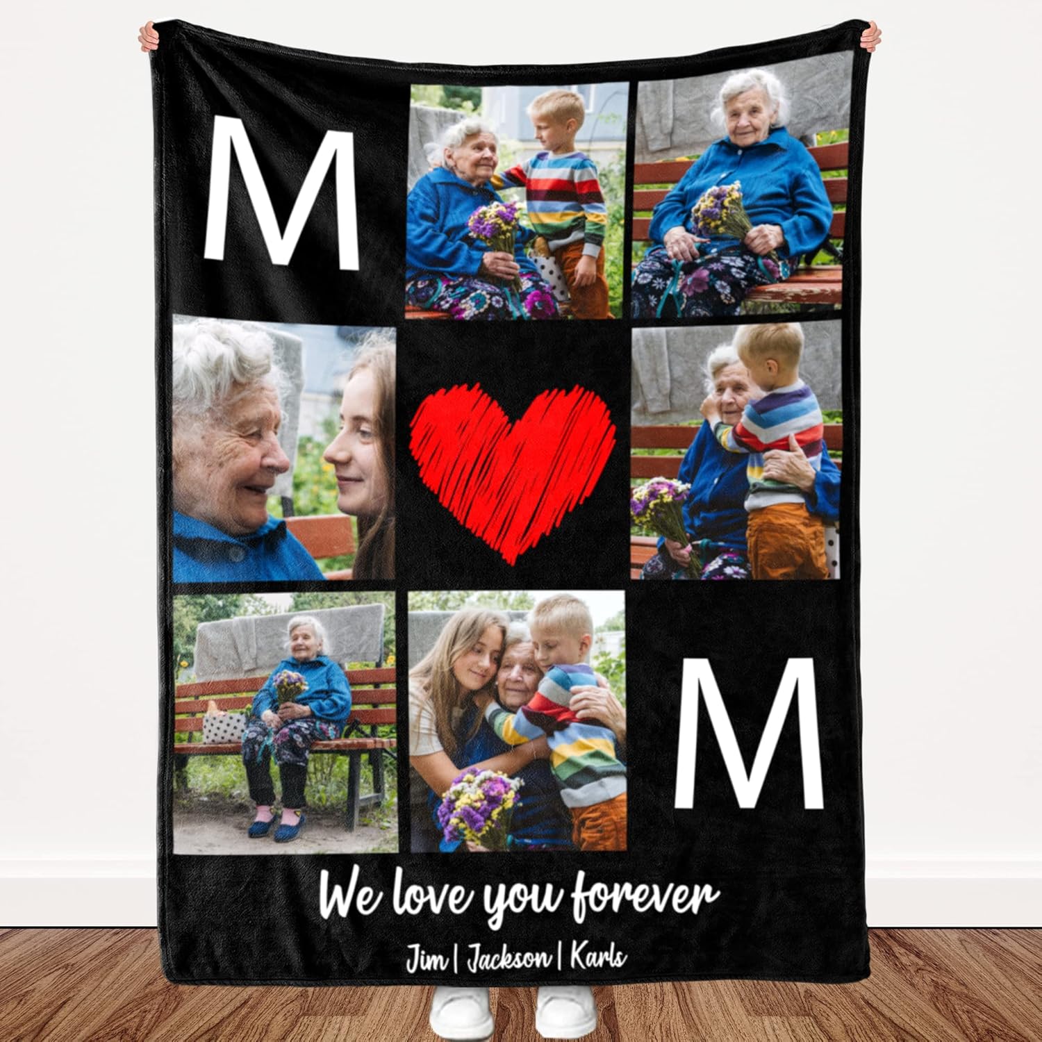 VAOWO Personalized I Love You Photo Blankets for Mom Gifts