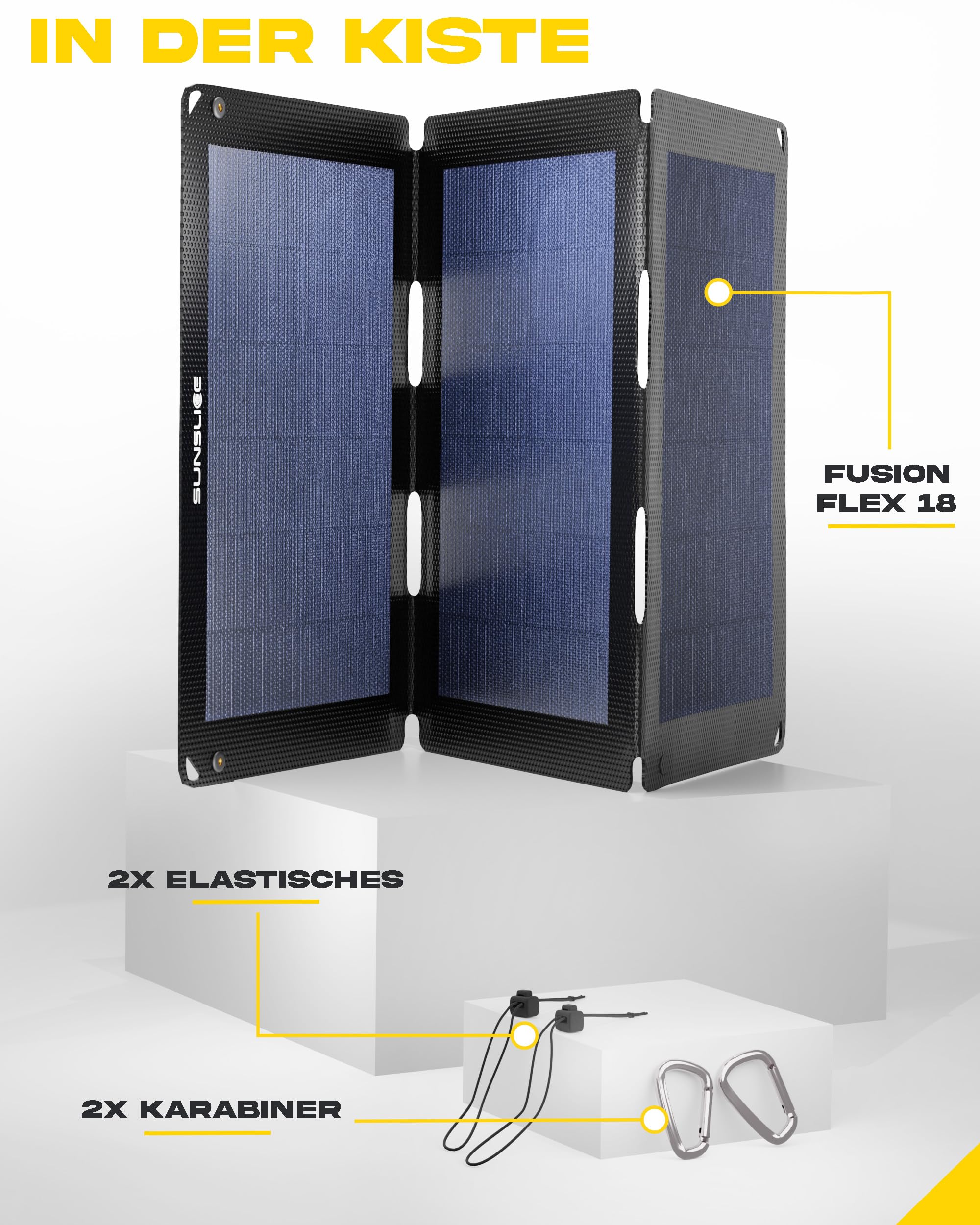 Solar Charger Outdoor, Solarmodul flexibel, Solaranlage Camping, Solar Charger wasserdicht mit leistungsstarker 18W Ladekapazität, 2 x USB Anschluss, Black