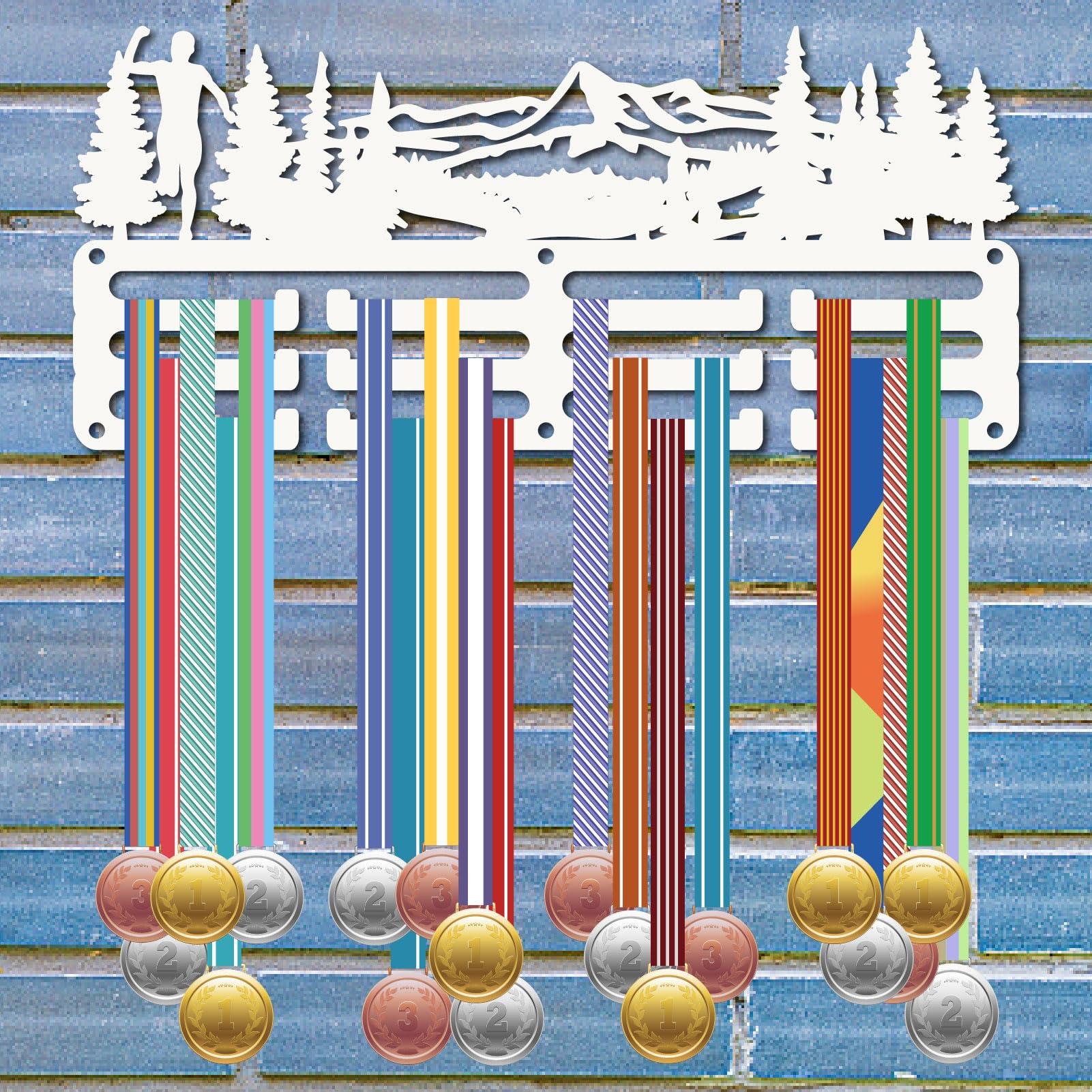 CREATCABIN Running Medal Hanger Display Runner Medal Holder Sports Iron Rack Wall Mount Frame Decor Small Medal Hook for Hanging Medals Awards Trail Run Marathon Athlete Medalist 11.4 x 5.1Inch Silver