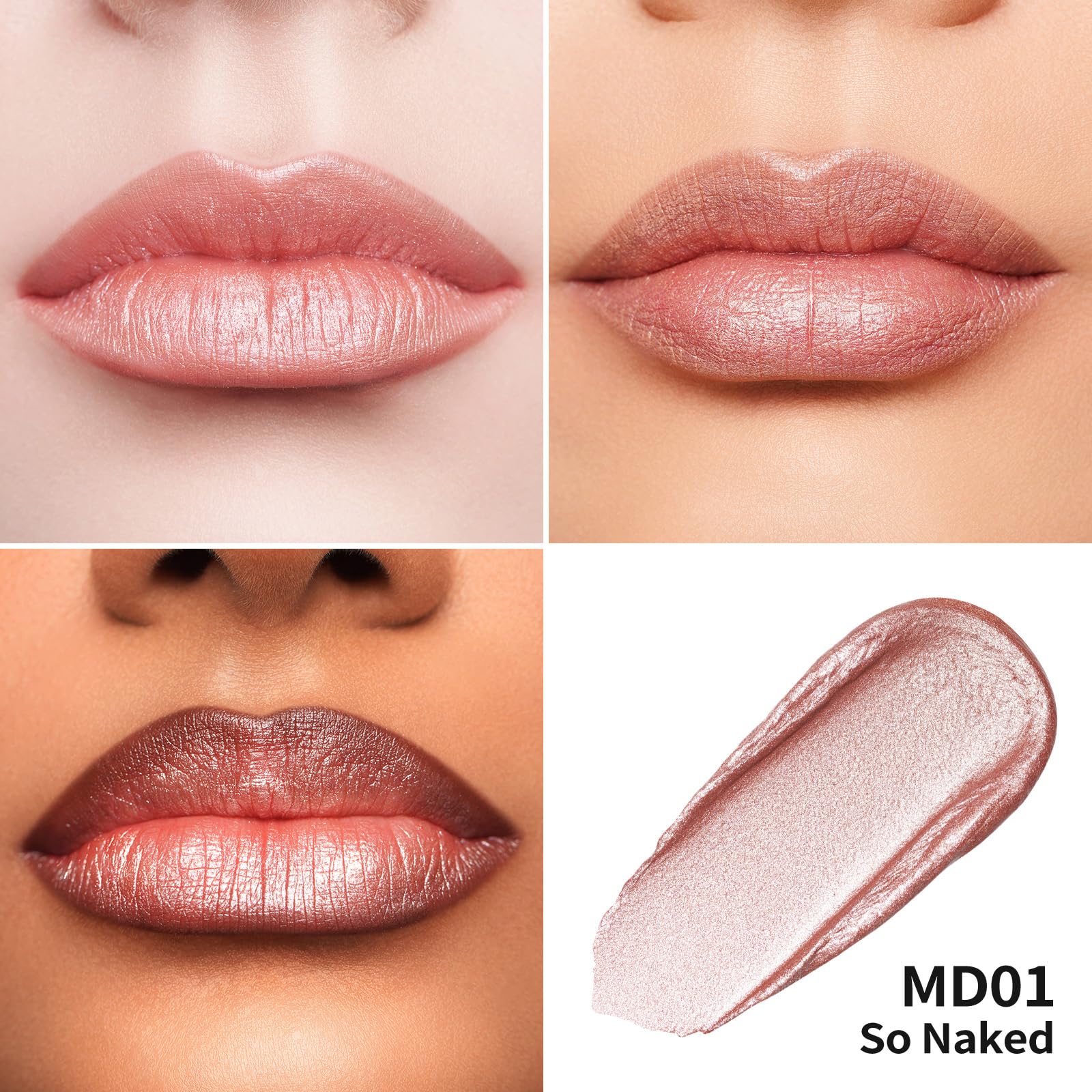 Oulac Metallic Liquid Nude Lip Stain, Lip Gloss & Eyeshadow 2 IN 1, Glitter Long Lasting Lip Color, Waterproof Eyeshadow - Image 3