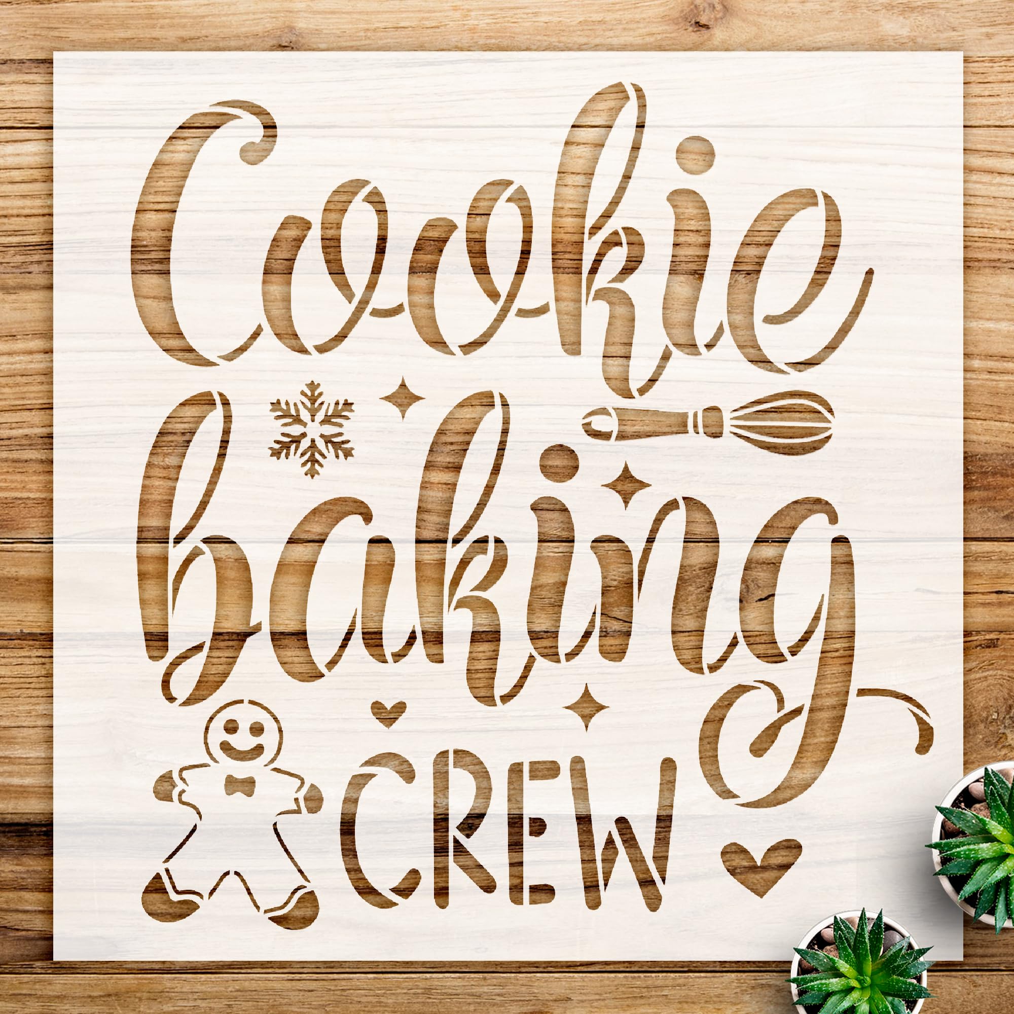 Cookie Baking Crew Stencil Pattern for Wood Signs and Home Decor, Reusable Mylar Template, Ideal for Christmas and Winter Craft Projects - Size A4 (8.5