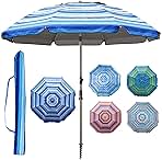 Blissun 7.2' Beach Umbrella with Sand Anchor, Outdoor Portable Beach Umbrella for Sand with Tilt Pole, Carry Bag, Air Vent