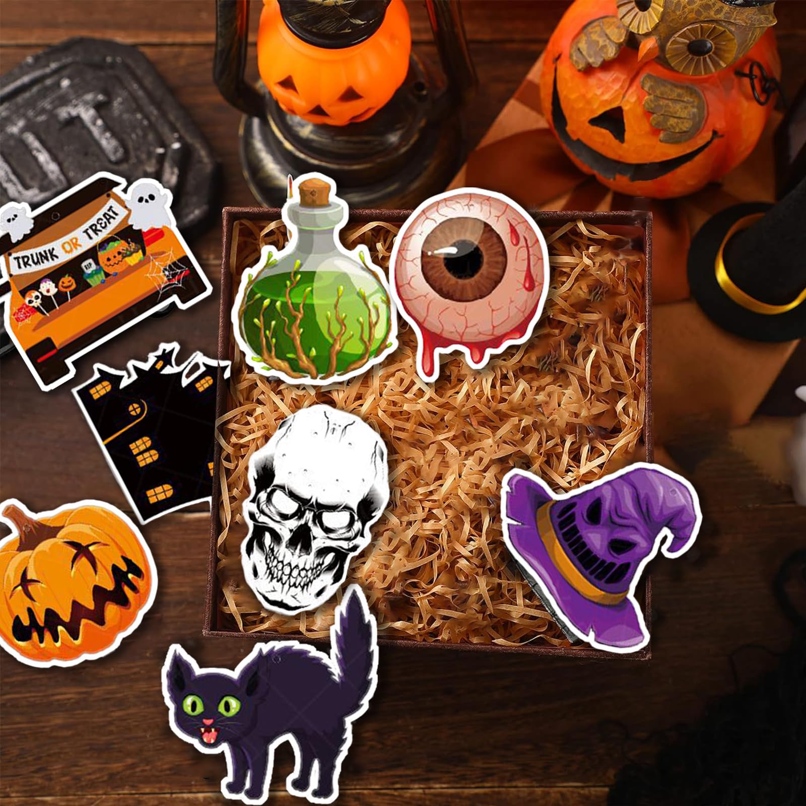 Chenkou Craft Assortiment Aléatoire De 20 Pièces En Résine à Dos Plat Pour Halloween Artisanat Décoration Magicien Citrouille Lanterne Fantôme Araignée Crâne Château