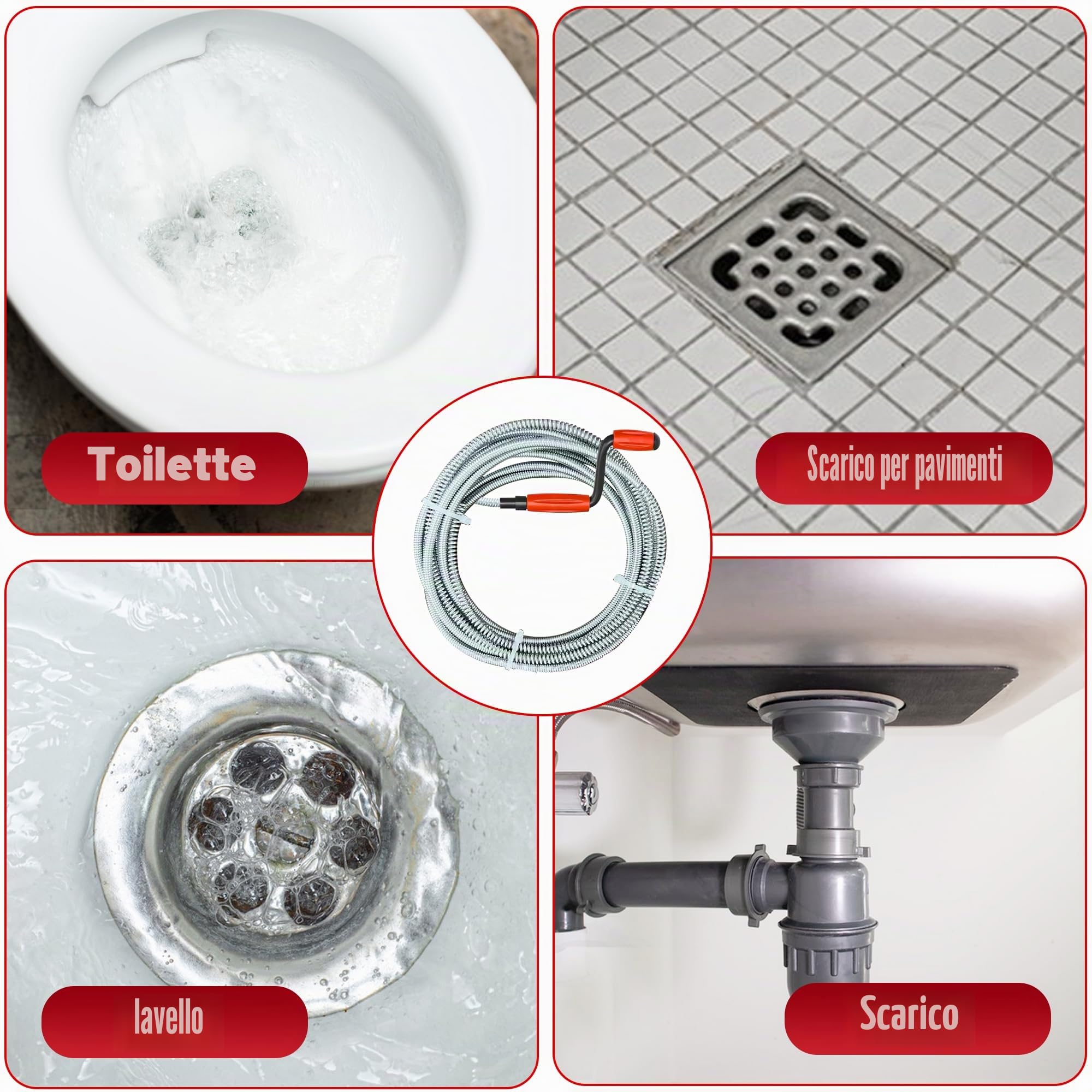 JAADU Stura Lavandini e Scarichi,Sonda Sturatubi Professionale（5 m x 6 mm）Stura Tubi di Scarico, Stura wc Stura Lavandini Per La Pulizia Delle Tubature di Cucina e Toilette Furetto