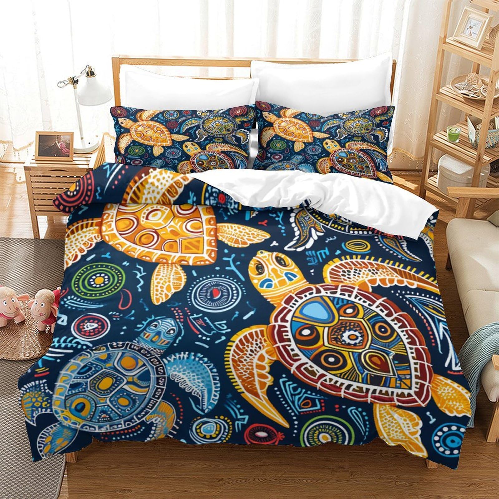 P1S9U7W5Y 3D Printed Turtle Pattern Duvet Cover Set 3pcs Microfiber Ocean Bedding Set King（220x240cm）
