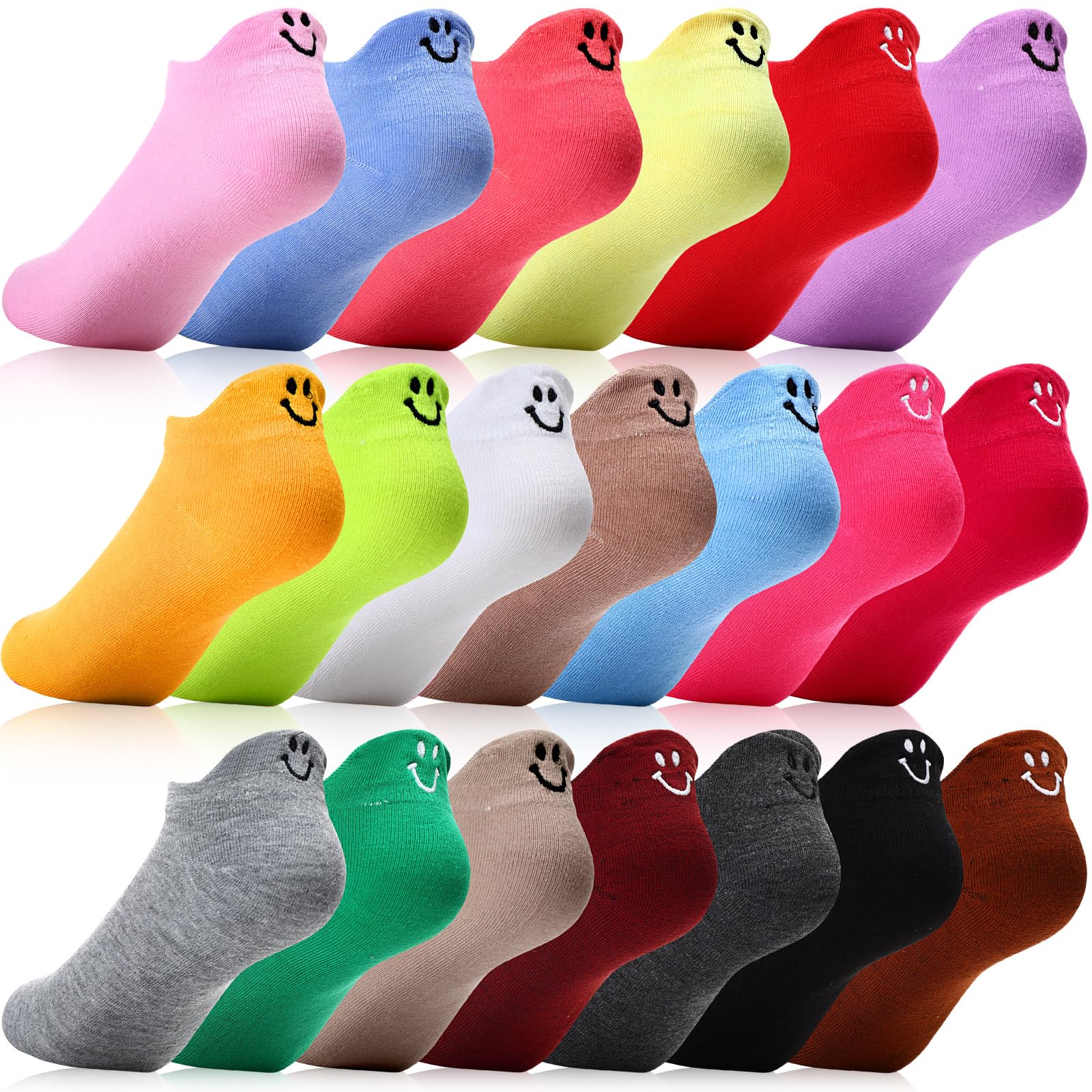 20 Pack Crazy Funny Emotion Ankle Socks Kawaii Happy Face Embroidered Cute Cotton Low Cut Socks for Women