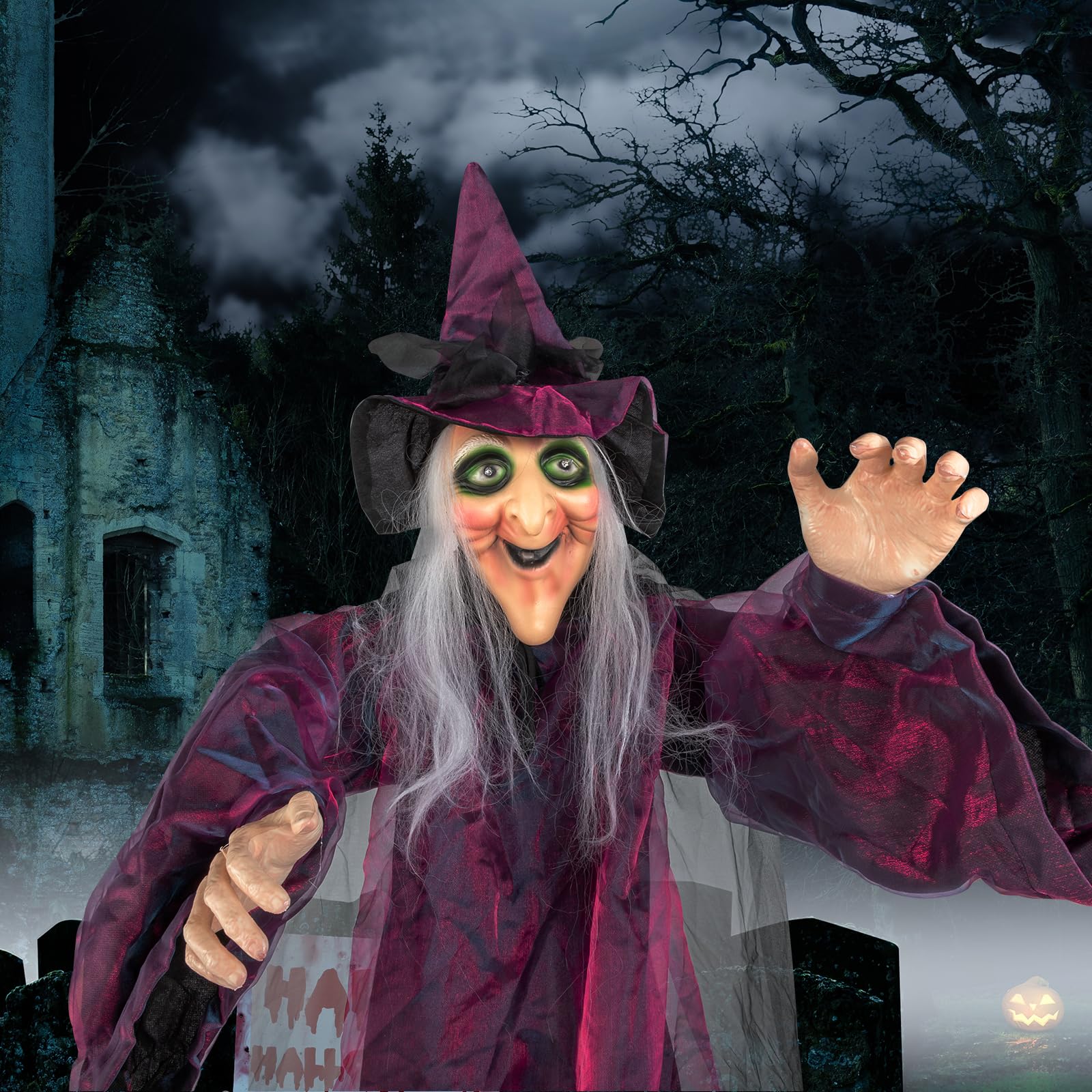 Outopee 5.9FT Animated Hanging Halloween Witch Outdoor Decoration — image 1