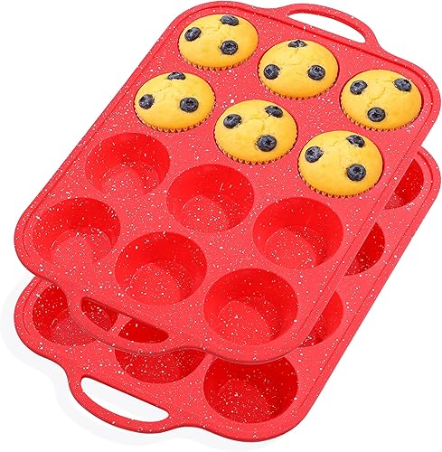 Miniatura 10 de Moldes de silicona para magdalenas para hornear con marco reforzado de metal, paquete de 2 con 6 cajas para magdalenas (6 unidades), molde de