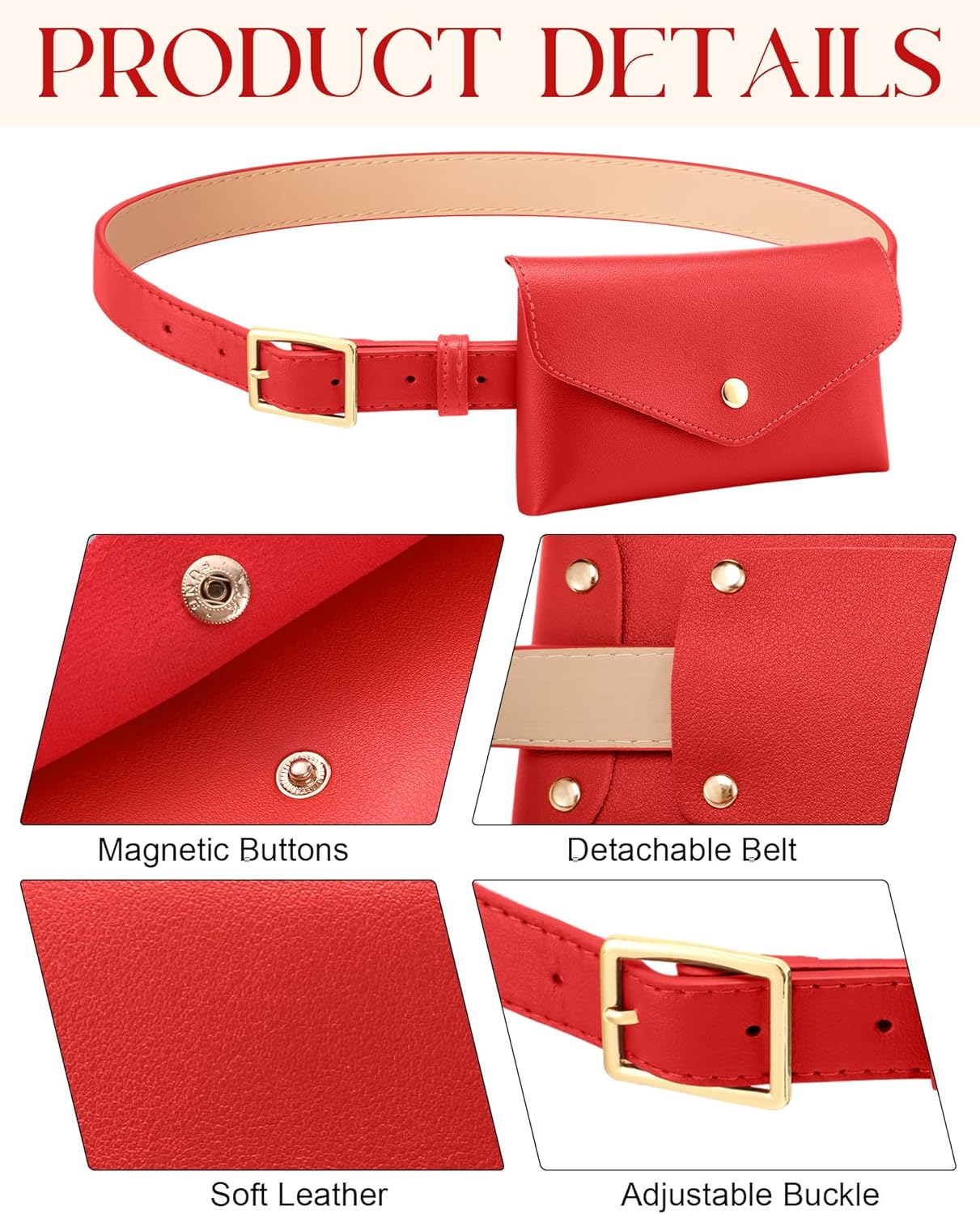 Shihanee 5 Pcs PU Leather Waist Belt Bags for Women Adjustable Fashion Waist Pouch Equestrian Belt Bags for Fashion Party Riding Hiking Daily Use Y2k Accessories - Image 8