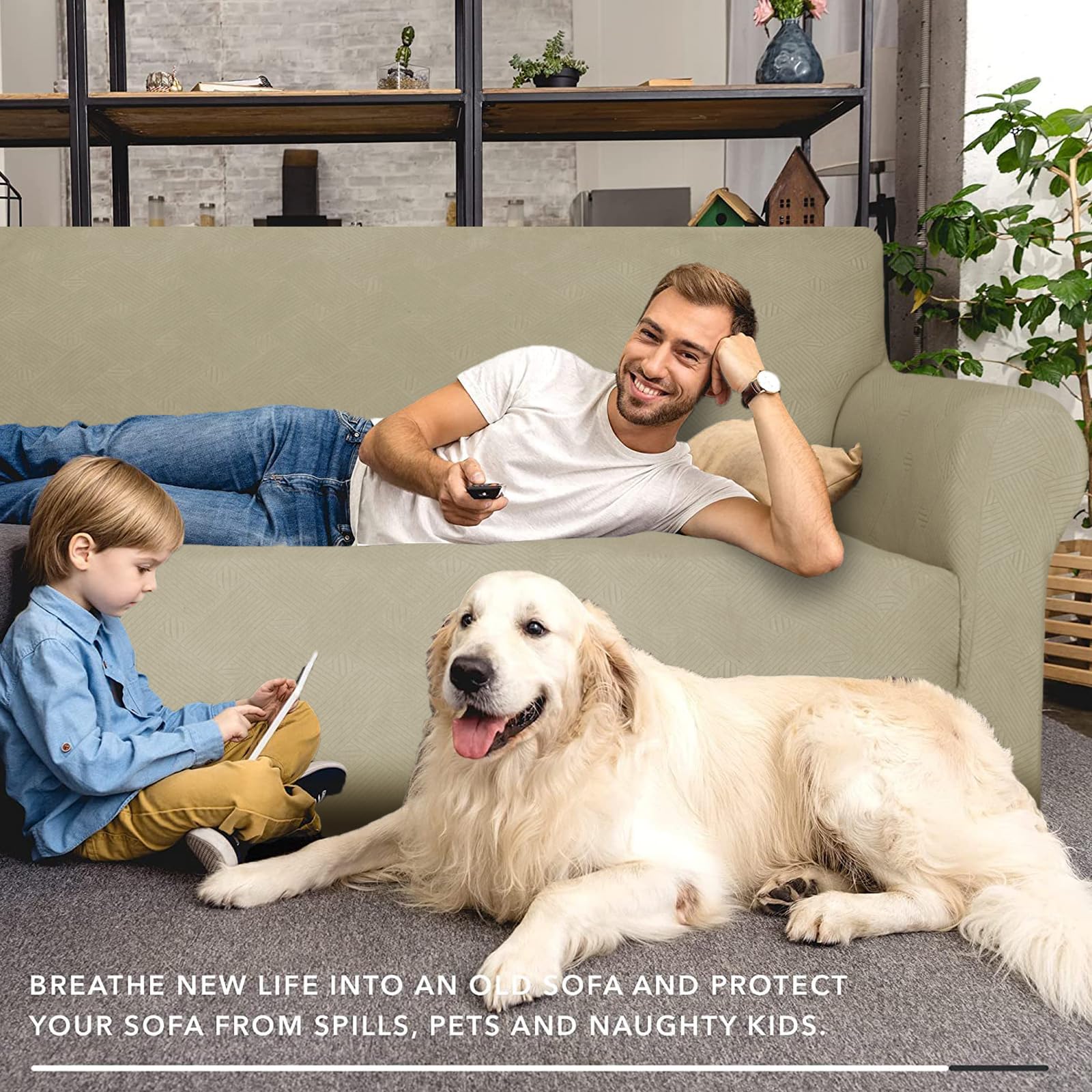 Ystyle Copridivano 4 Posti Con Braccioli, Copri Divano Antigraffio Gatto, Copridivani Elasticizzato, Pesante Inverno Copri Divani, Fodera Divano Antimacchia Lavabile Antiscivolo, Kaki