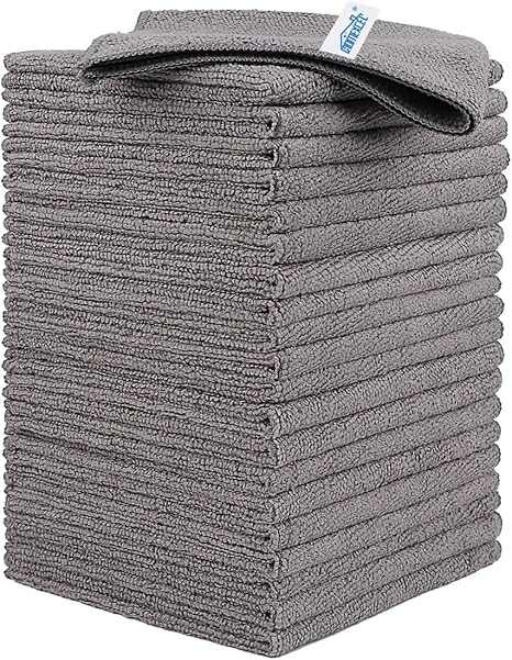 HOMEXCEL Grey Microfiber Cleaning Cloth, 24 Pack Cleaning Towels for Kitchen, Lint Free, Scratch-Free, Highly Absorbent, and Reusable Cleaning Rags for House, Window and Glass, Cars, 11.5 X11.5 inch