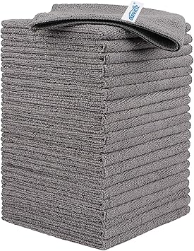 HOMEXCEL Grey Microfiber Cleaning Cloth, 24 Pack Cleaning Towels for Kitchen, Lint Free, Scratch-Free, Highly Absorbent, and Reusable Cleaning Rags for House, Window and Glass, Cars, 11.5 X11.5 inch