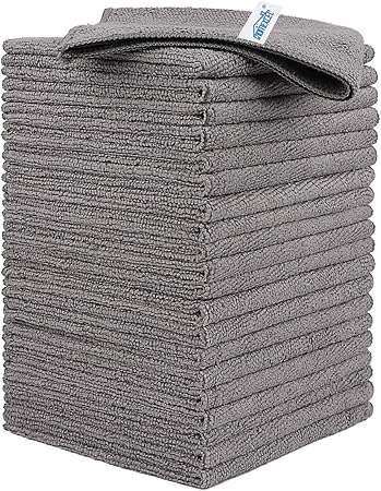 HOMEXCEL Grey Microfiber Cleaning Cloth, 24 Pack Cleaning Towels for Kitchen, Lint Free, Scratch-Free, Highly Absorbent, and Reusable Cleaning Rags for House, Window and Glass, Cars, 11.5 X11.5 inch