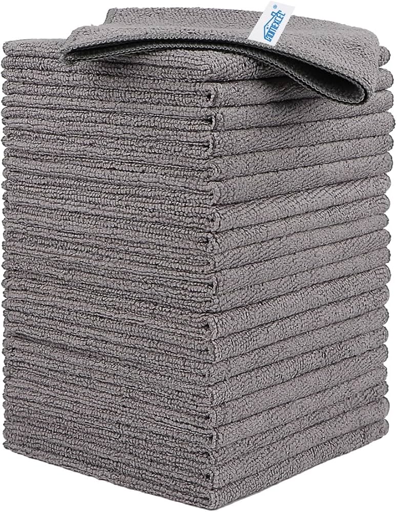 HOMEXCEL Grey Microfiber Cleaning Cloth, 24 Pack Cleaning Towels for Kitchen, Lint Free, Scratch-Free, Highly Absorbent, and Reusable Cleaning Rags for House, Window and Glass, Cars, 11.5 X11.5 inch