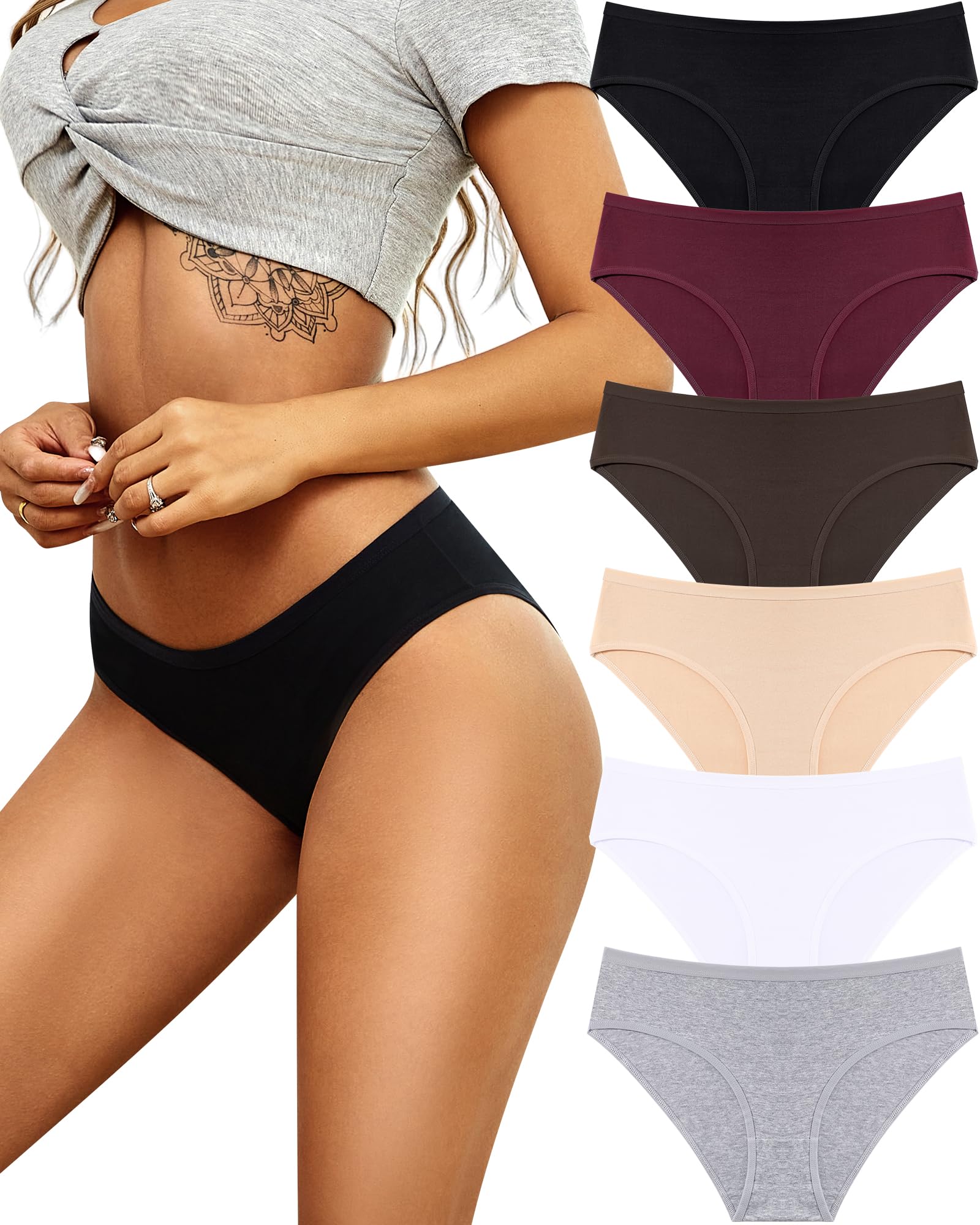 Womens Underwear Cotton Hipster Panties Breathable Sexy Cheeky Stretch Soft Ladies Bikini Underwear 6 Pack S-XXL