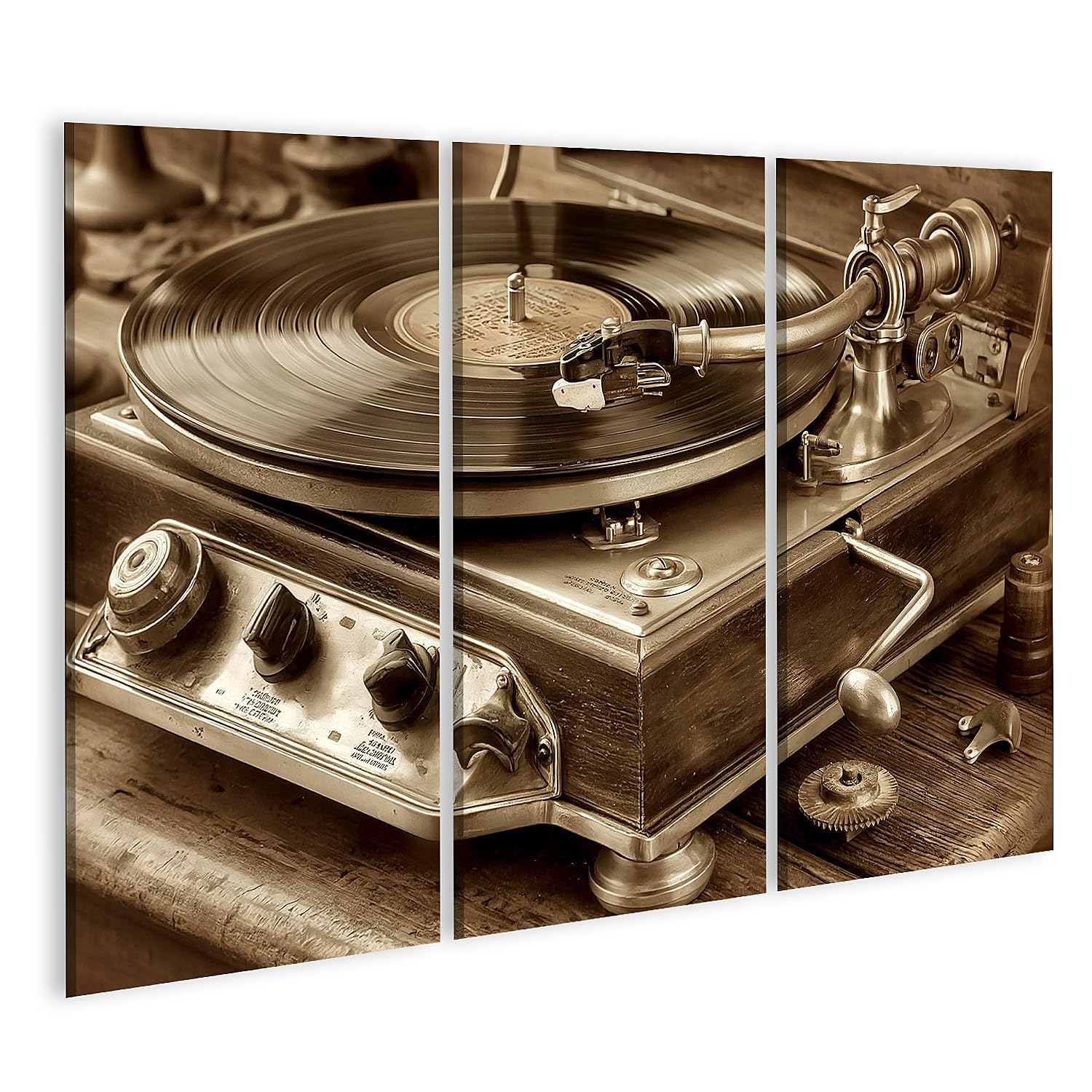 islandburner Quadro su tela Vintage Giradischi Murale soggiorno per gli amanti della musica - 3 pezzi