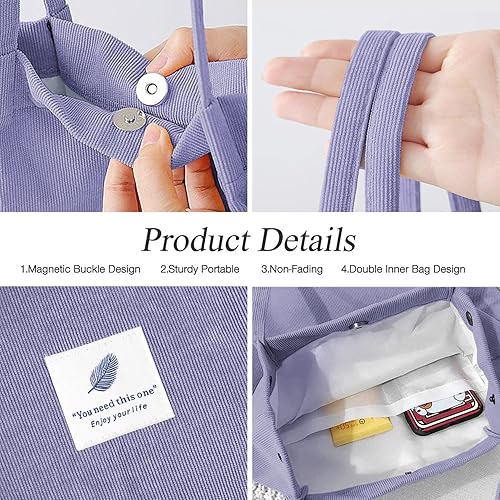 Miniatura 4 de Bolsas de pana para mujeres y niñas, bolsa de pana de gran capacidad, reutilizable, con bolsillos interiores