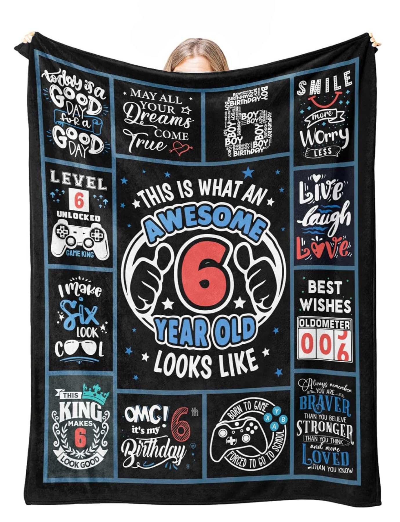 Couverture 6e anniversaire garçons grand plaid finitions soignées