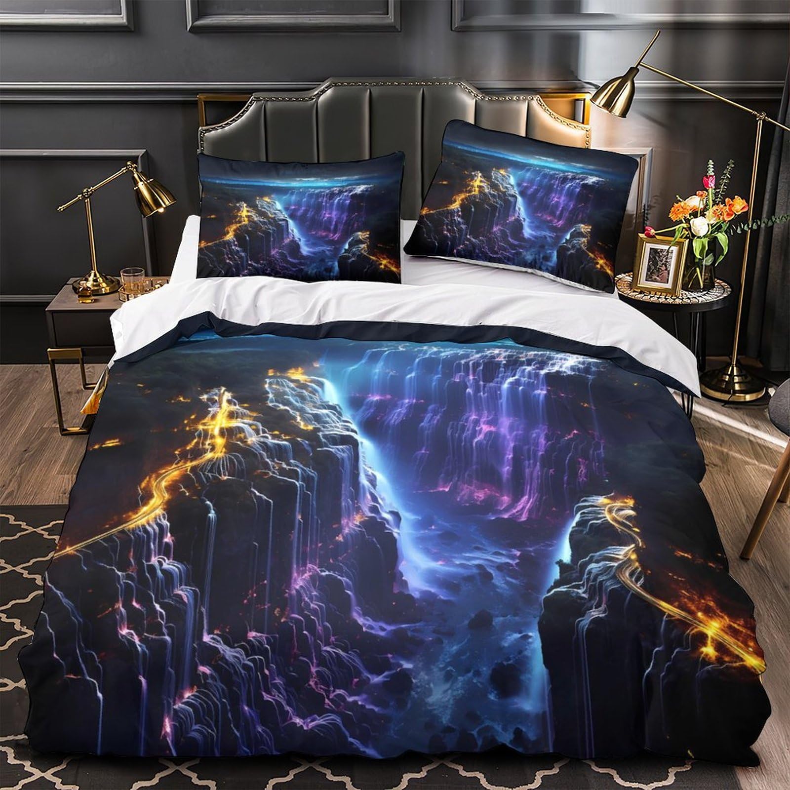 Housse de couette crâne aquarelle hypoallergénique et respirante en microfibre pour un sommeil sain