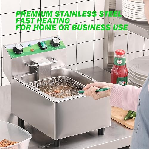 Miniatura 5 de Freidora eléctrica con temporizador 10L10.6QT Freidora comercial con cesta y tapa, control de temperatura, 1700 W110 V de acero inoxidable freidora