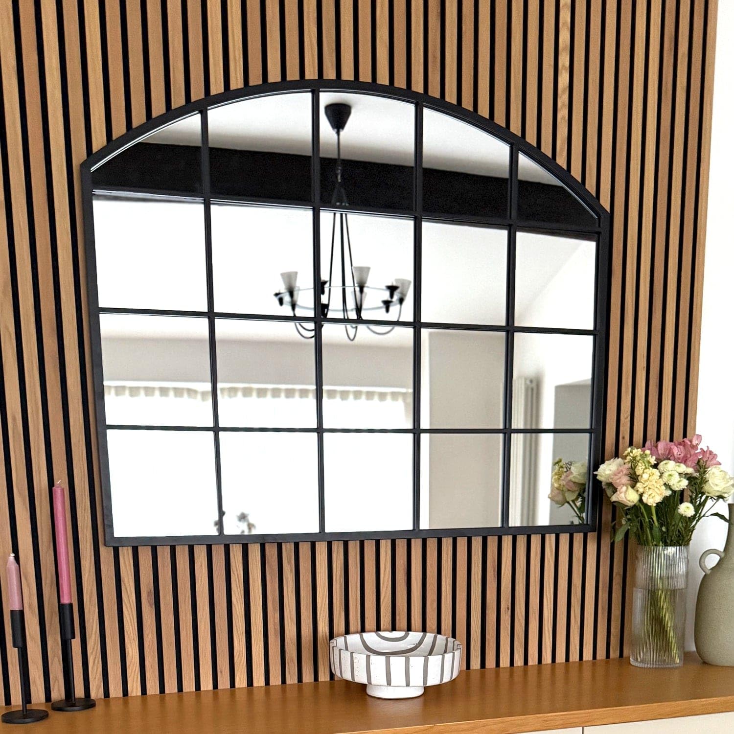 B&Q - Jōbū Jobu HomeTomiBlack Metal Arched Lattice Window Mirror95Cm X 120Cm