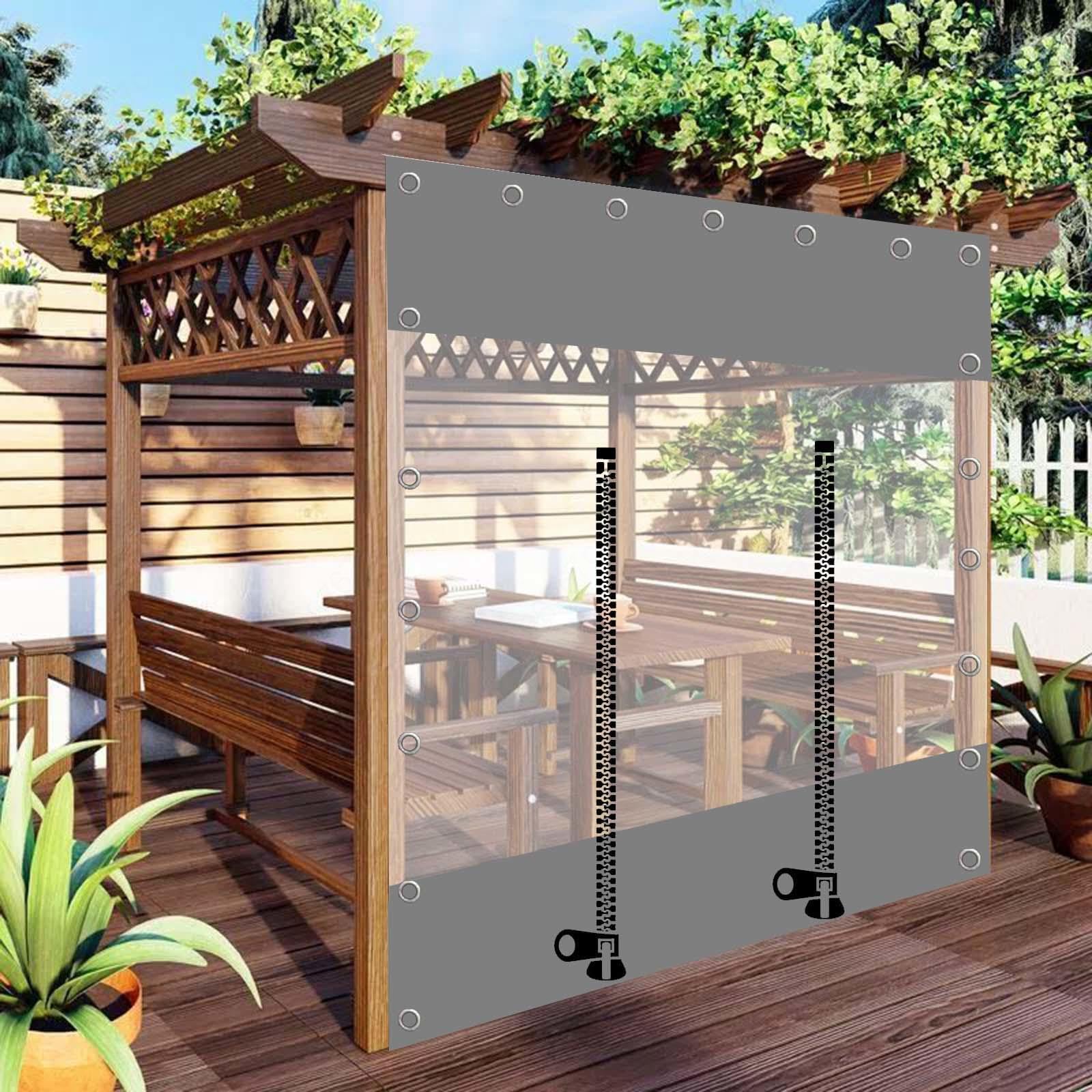 Telo Laterale Trasparente Per Pergola 3x2.2m: Pannello In PVC Nero Con Cerniera, Antipioggia E Vento - 2