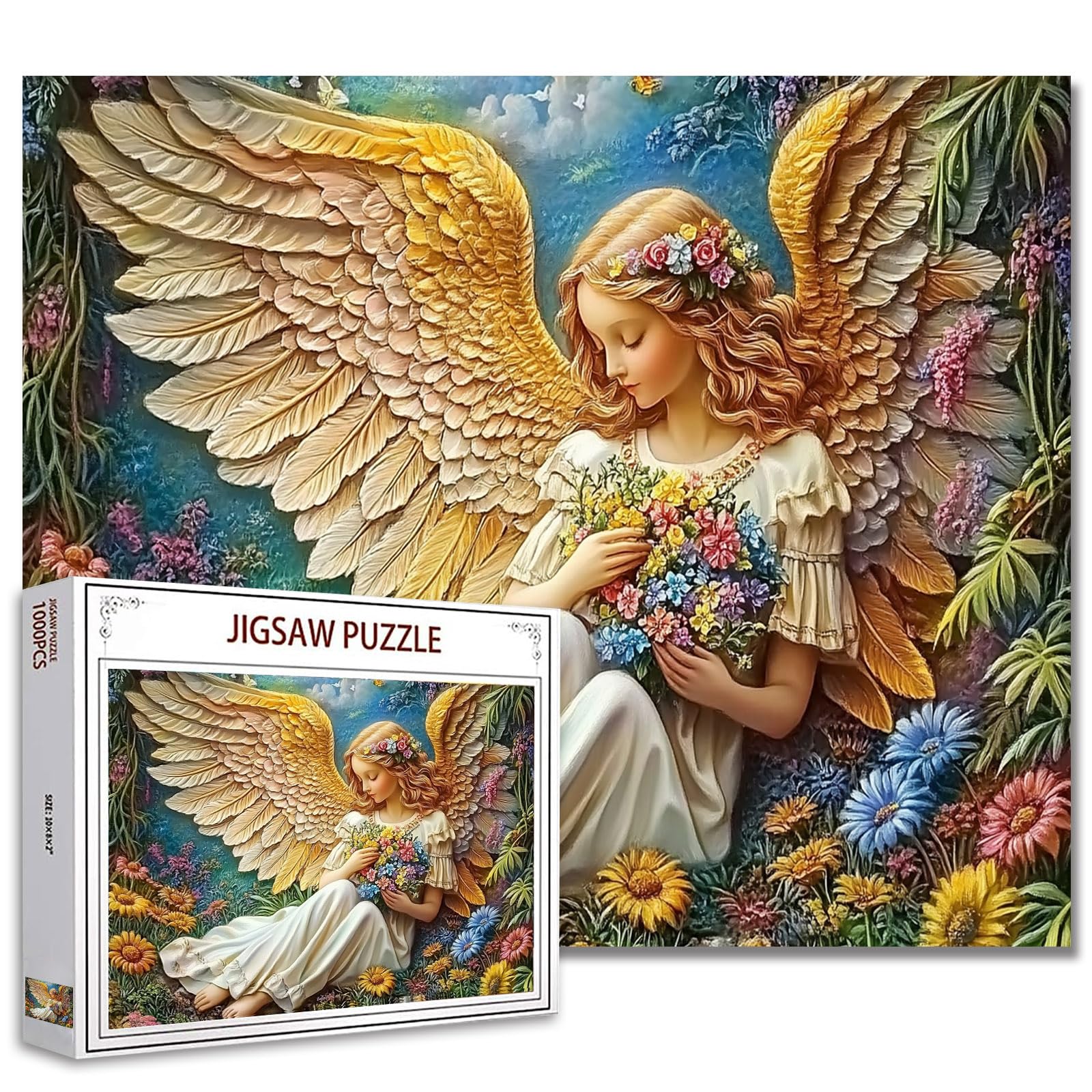 Amazon.com: 3D Embossed Oil Painting Angel Jigsaw Puzzle - 1000