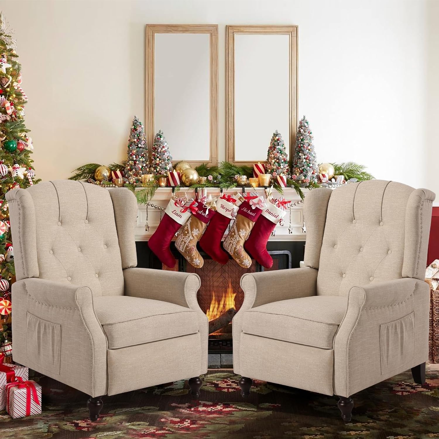 BAIJIAWEI B Set of 2 Recliner Wingback ChairTufted Arm