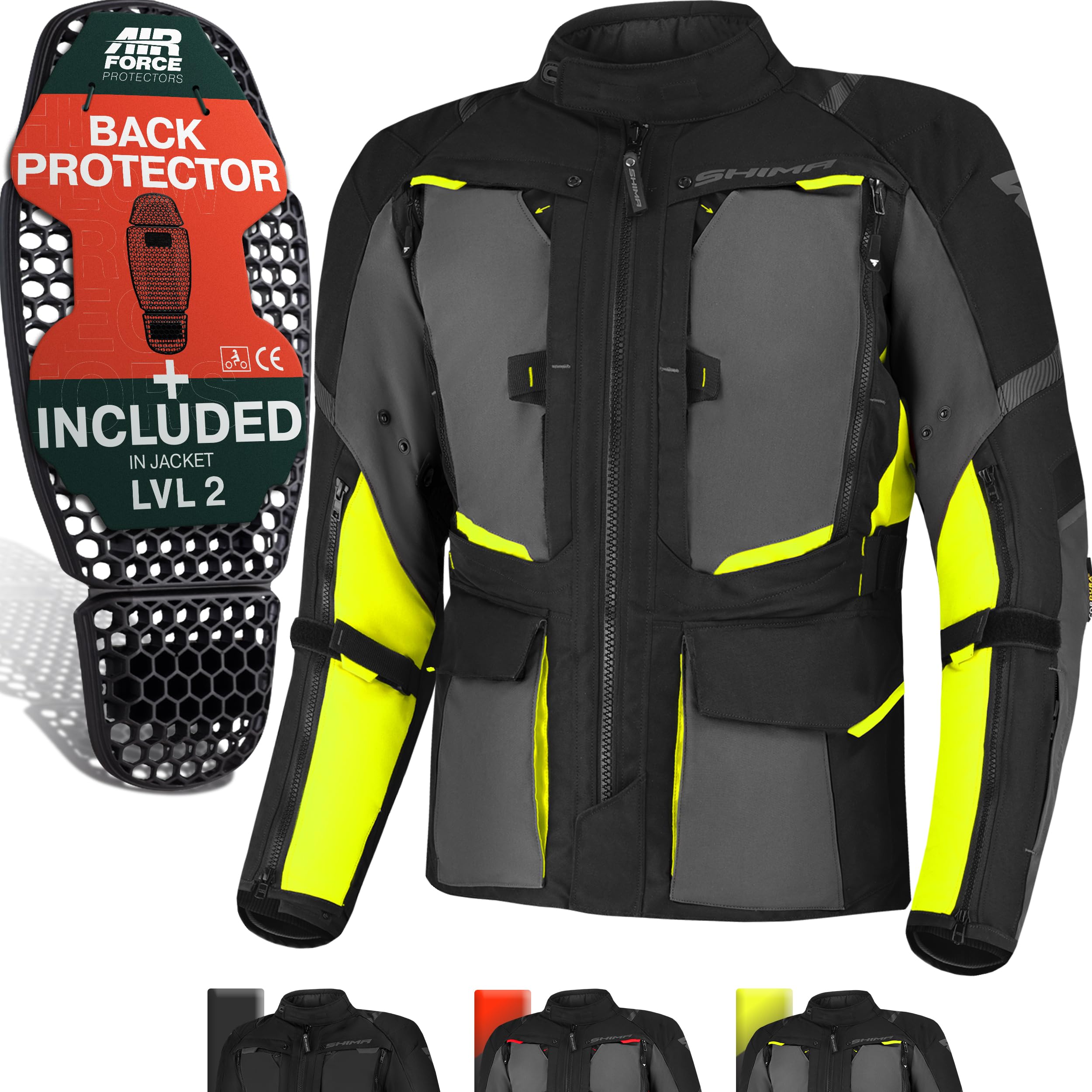 SHIMA HERO 2.0 Motorbike Jacket for Men All Season Adventure Cordura Mens Touring Jacket with Waterproof Membrane Heating Layer CE Armor Pads Width Adjustment (Fluo, XL)