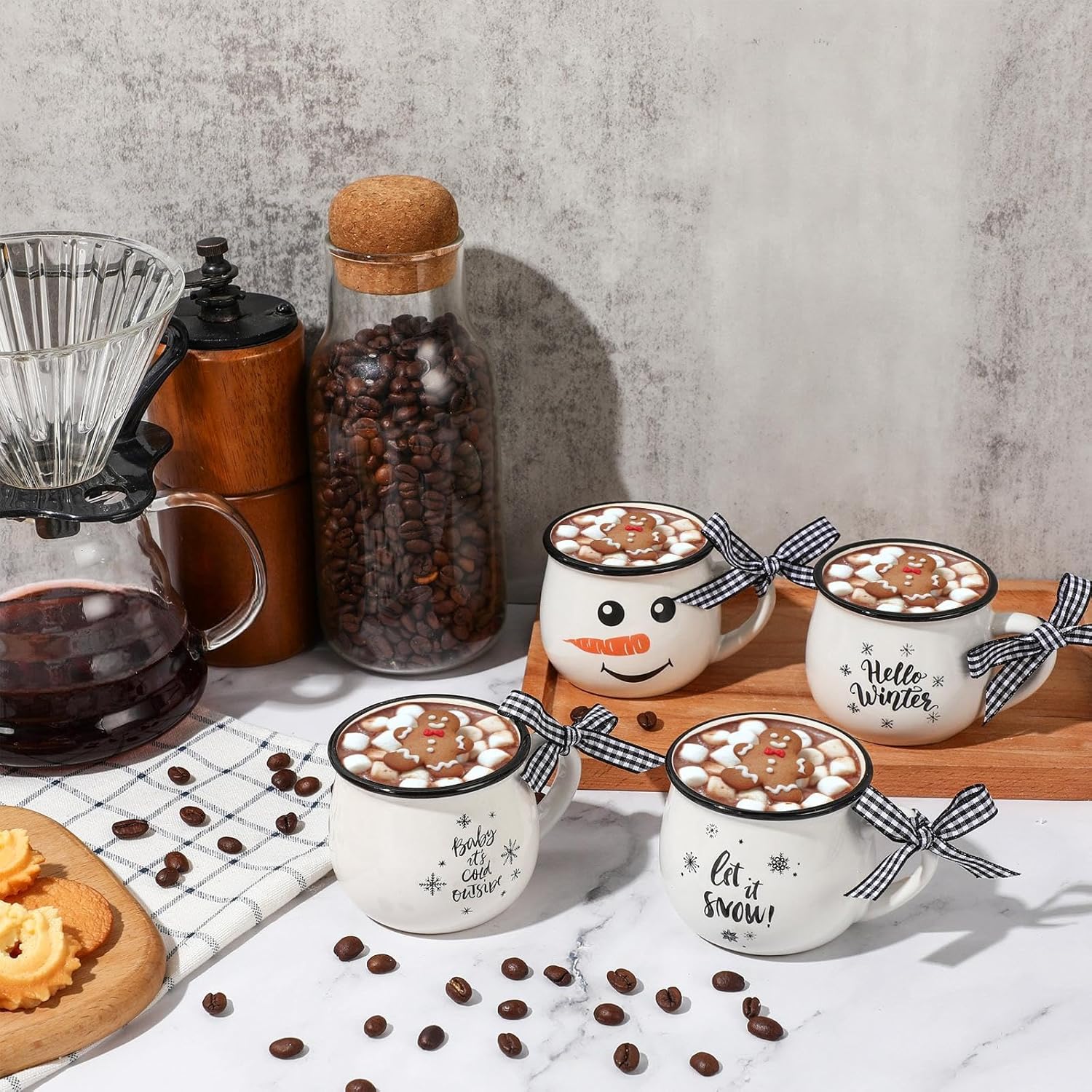 Patelai 4 Pcs Christmas Coffee Mugs 5 oz Winter Christmas Espresso Cups Set with Handle Snowman Mini Espresso Cups for Coffee Bar Decoration Holiday Party Gift
