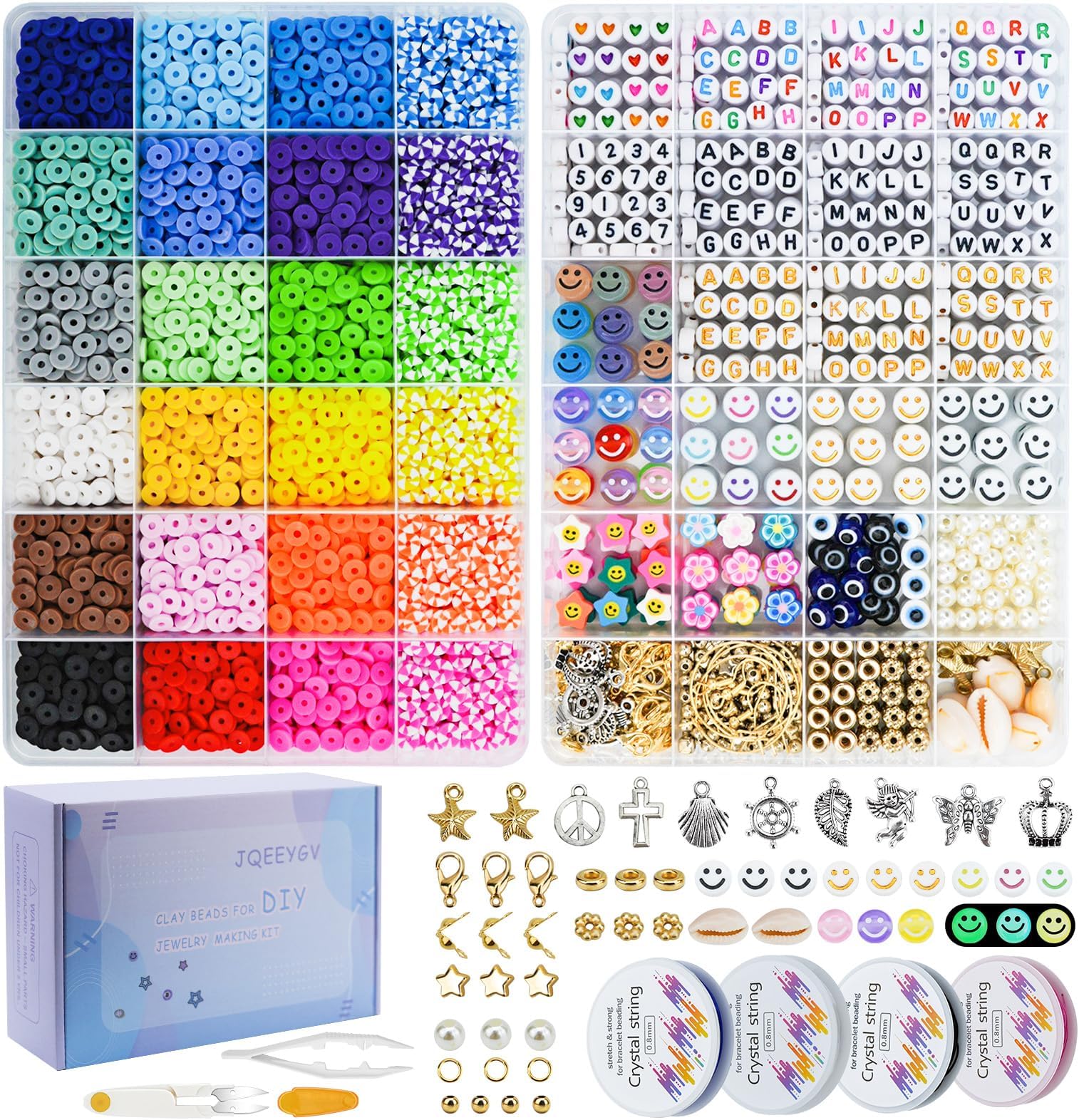 JQEEYGV Friendship Bracelet Kit, 2 Boxs 7300Pcs Clay Beads for Bracelet Making Kit with Number Letter Beads DIY Jewelry Charms Making Crafts Gifts for Girls Ages 6-12