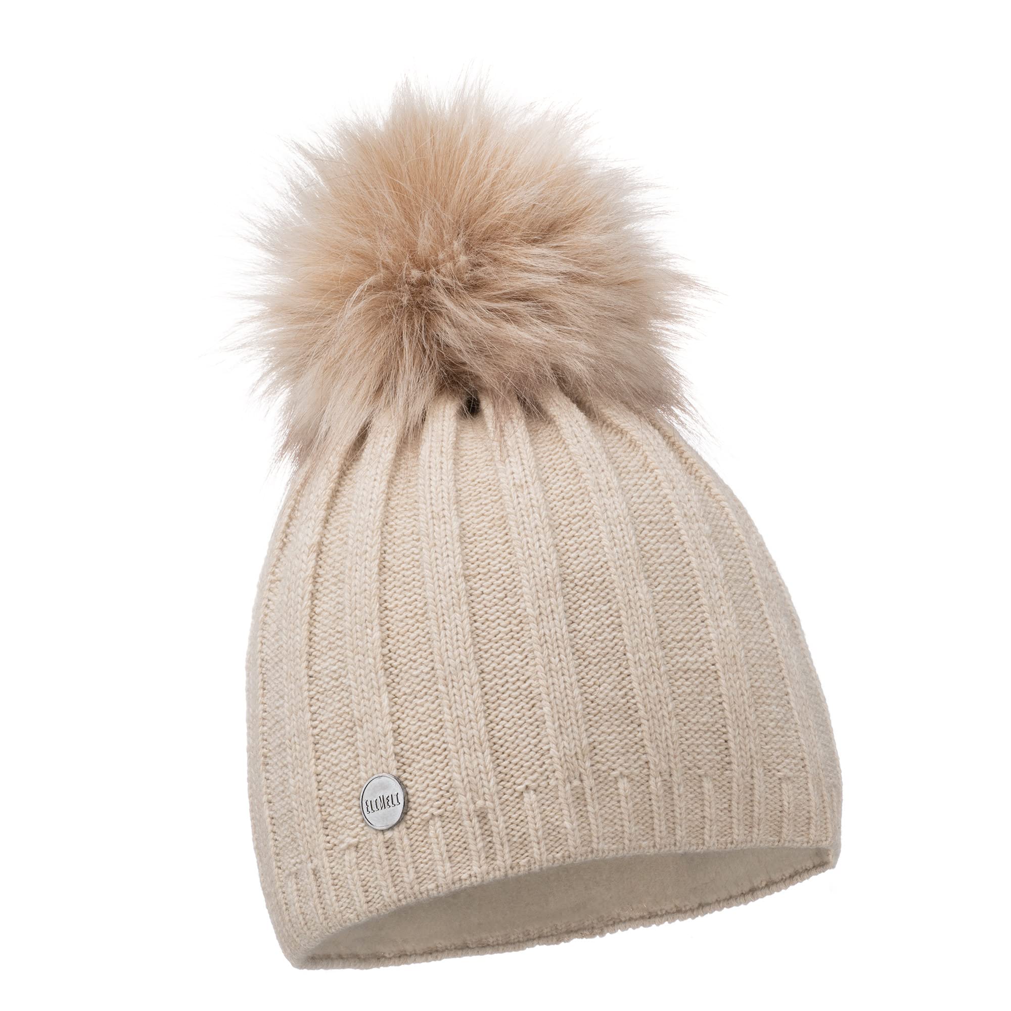 ELIMELI® Kaschmir Mütze Damen Winter warme Strickmütze Wollmütze mit Kaschmir Wintermütze mit Kunstfell Bommel Slouch Strick Beanie Damen für Winter Bommelmütze Hergestellt in EU