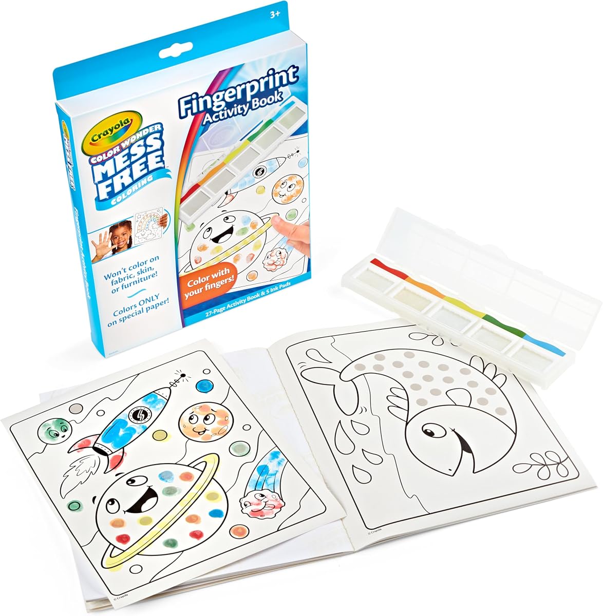 Crayola Color Wonder Mess Free Libro de actividades con huellas dactilares, alternativa para pintar con los dedos, regalo para manualidades y manualidades para niños a partir de 3 años