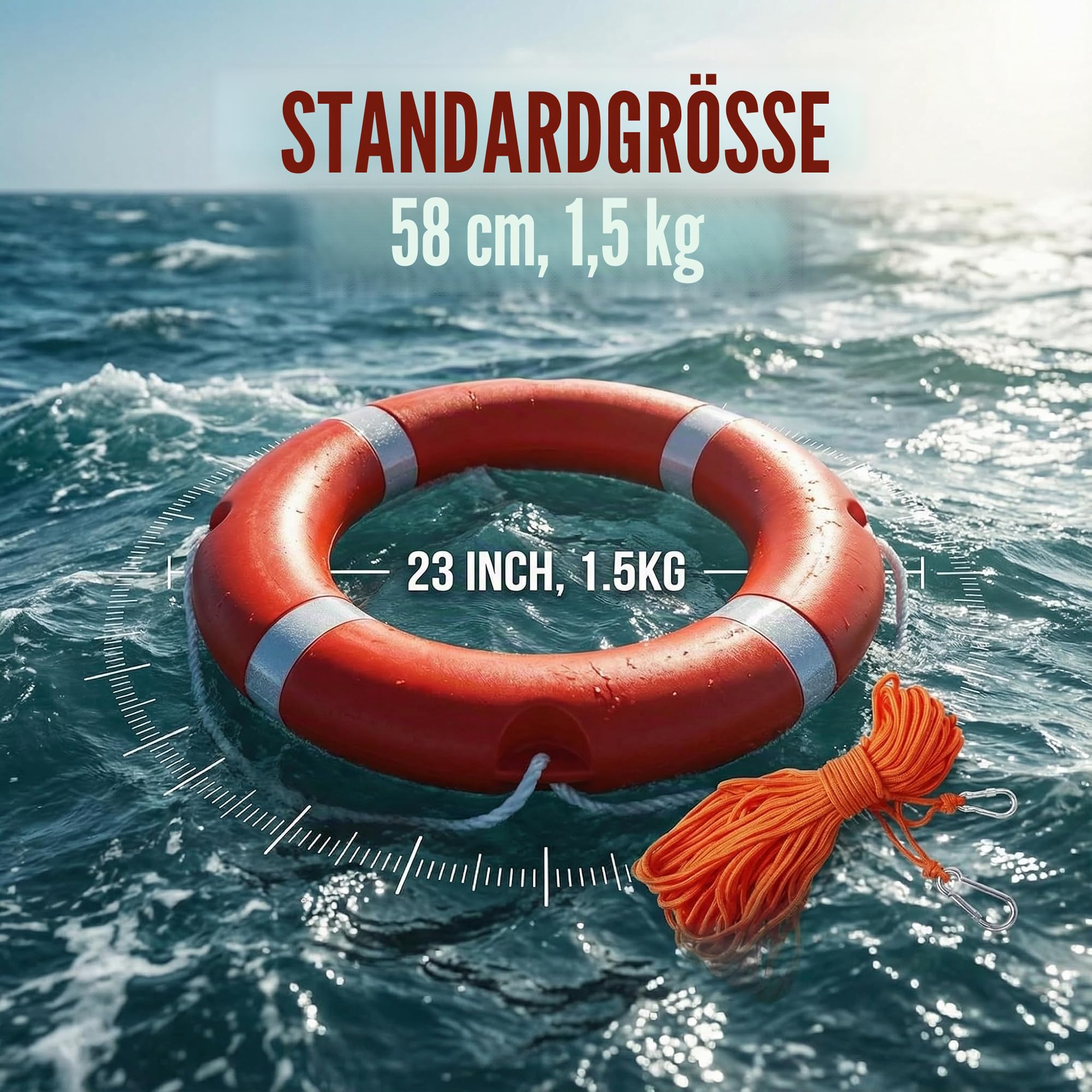 72 cm Boots Rettungsringe Rettungsring mit schwimmendem lebensrettendem Seil, 30 m Set, professioneller Wurfring, Rettungsschwimmer