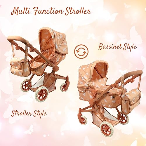 Miniatura 2 de Cochecito de bebé convertible combinado para niñas de 3 años en adelante  Cochecito de bebé de juguete para muñecas, moisés plegable ajustable con