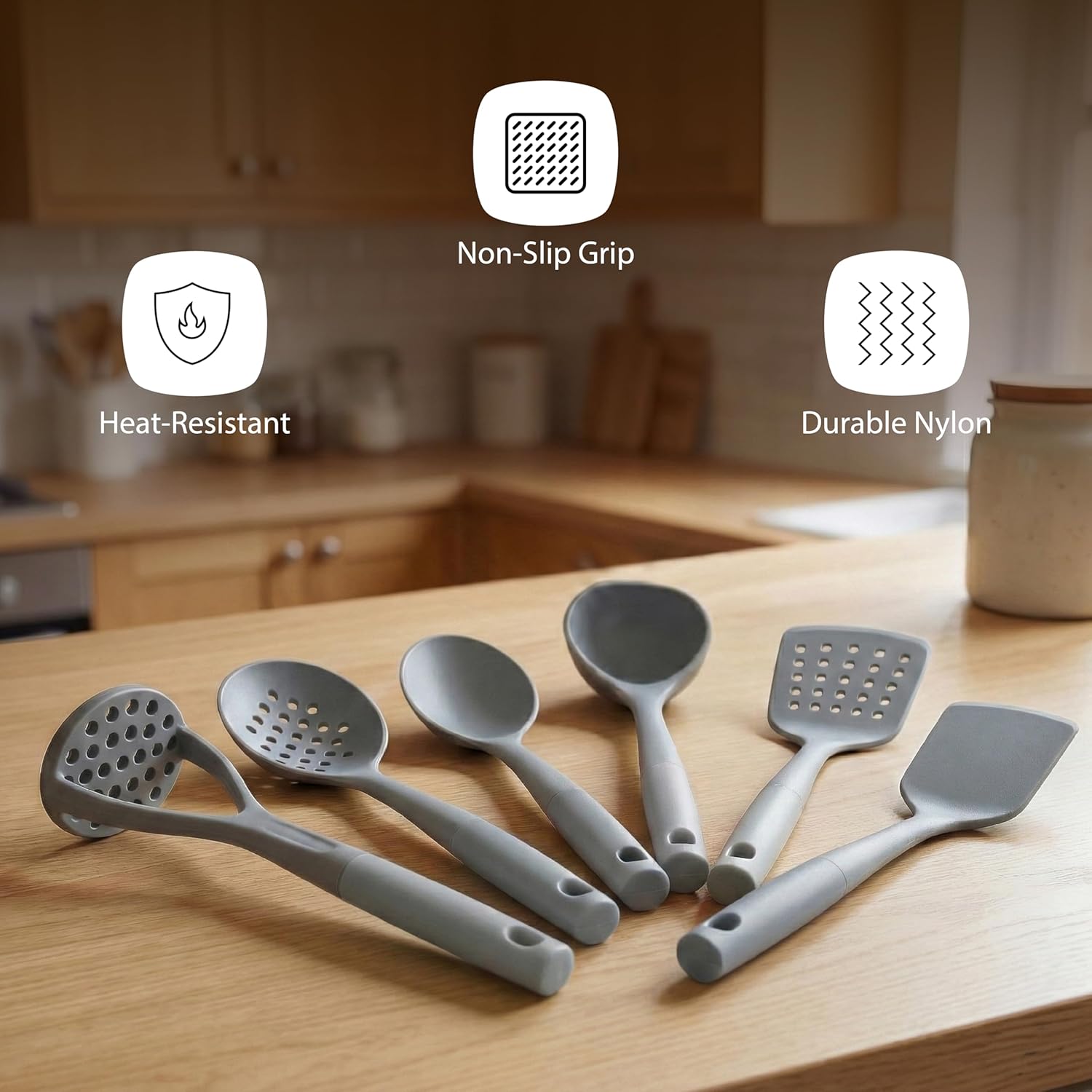 Met Lux Silicone Utensil Sets, 10 Nylon Head Cooking Utensil Sets - 6 Pieces Per Set, High-Heat Tolerance, Gray And White Nylon Kitchen Utensils, For No-Stick Cookware - Restaurantware