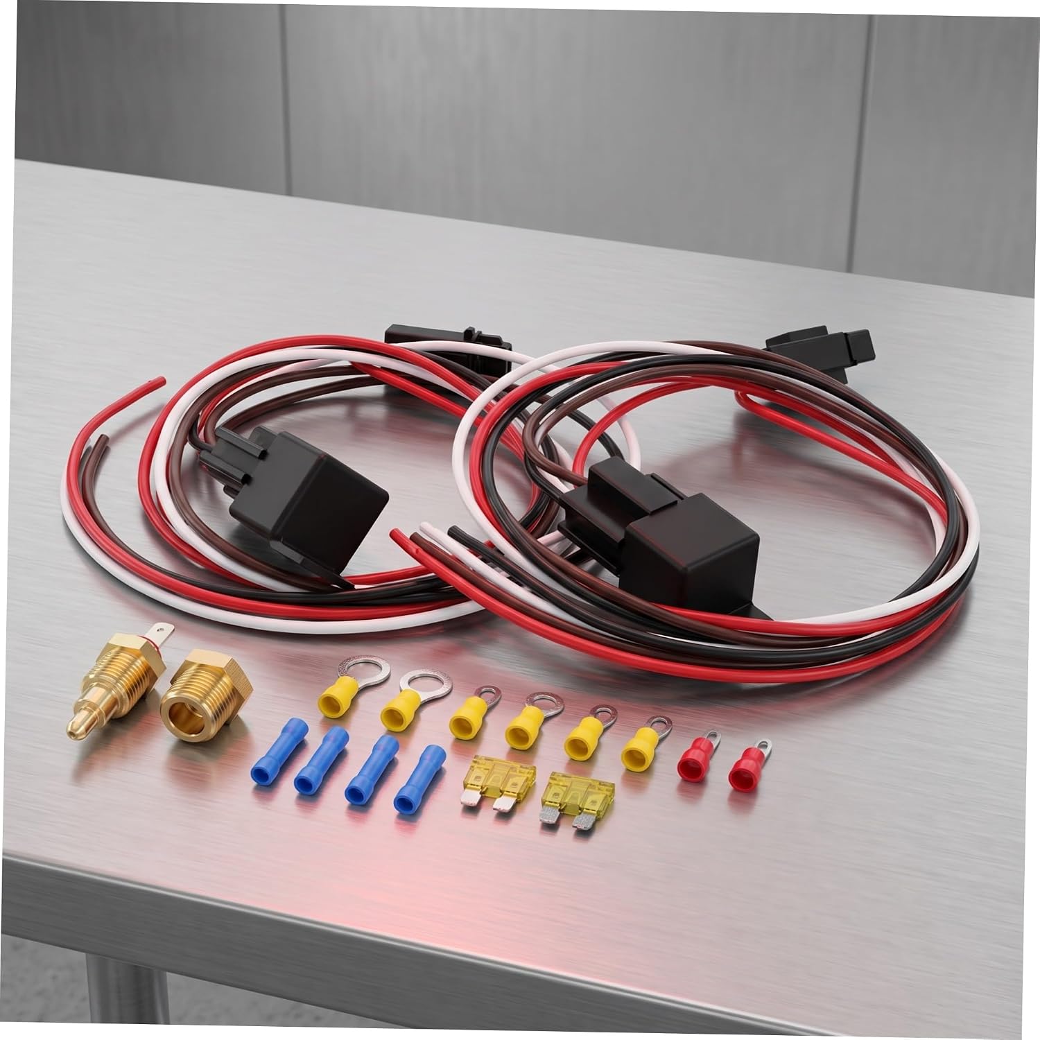 KALLORY Dual Radiator Fan Wiring Kit 12v 40a Relay Harness with Built-in 40a Electric Cooling Fan Relay Smart Thermostat Integration and Cars and Workshops