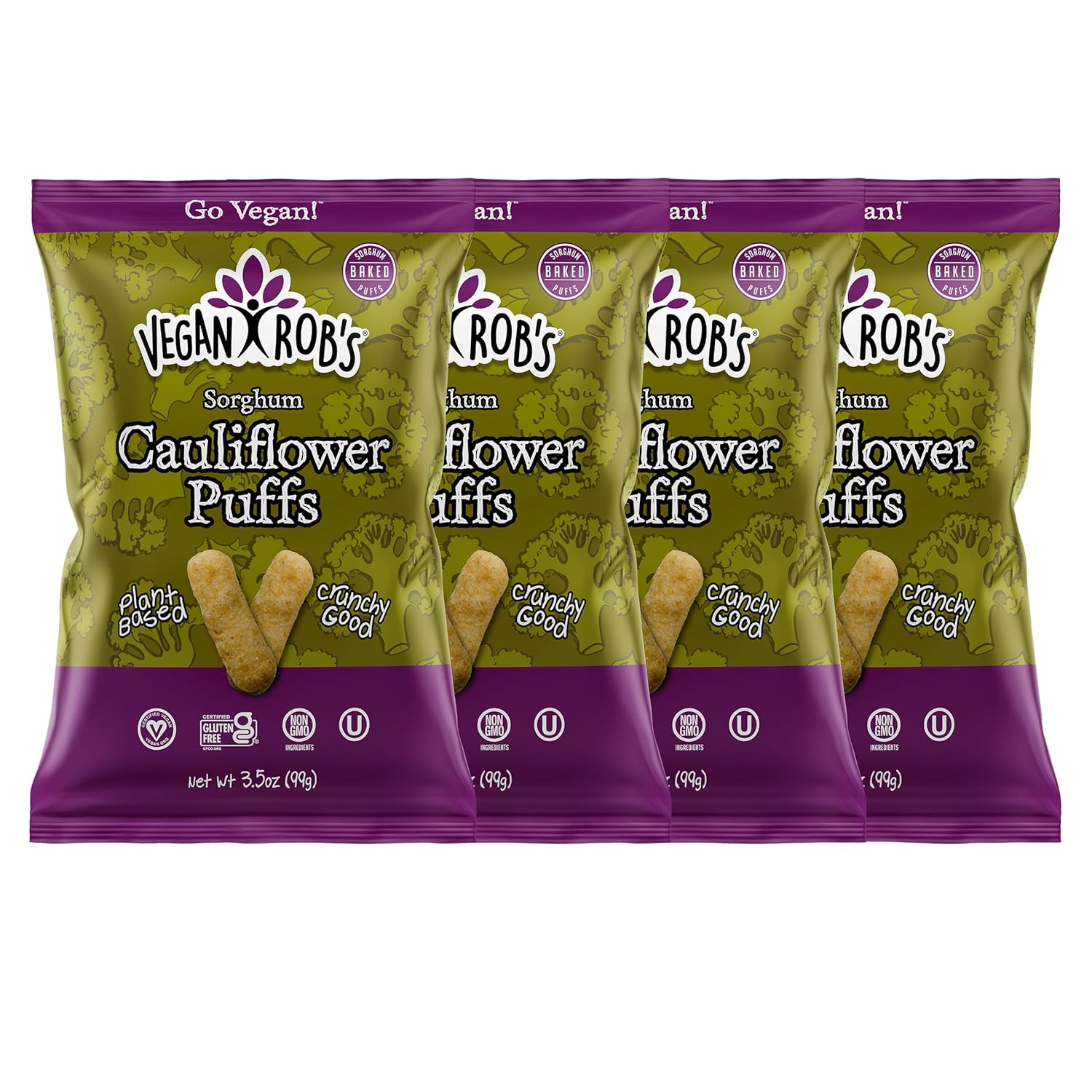 Vegan Rob's Cauliflower Puffs Clean & Sustainable with a Great Veggie Taste - Plant-Based & Gluten Free Healthy Snacks for Kids & Adults - 4 Count (3.5 Ounce)