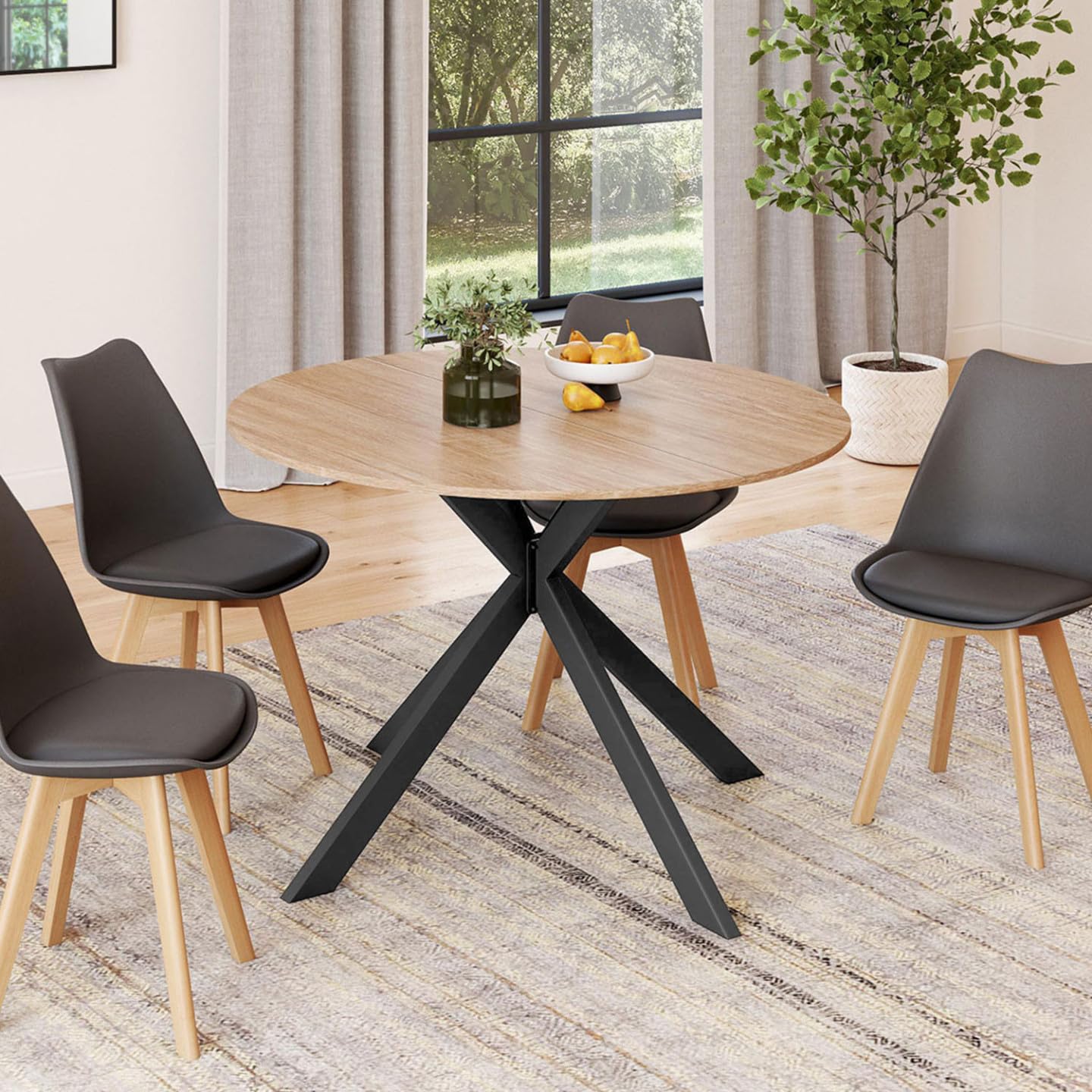 IDMarket - Table à Manger Extensible Ronde Alix 4-8 Personnes Pied araignée Bois et Noir 110-150 cm