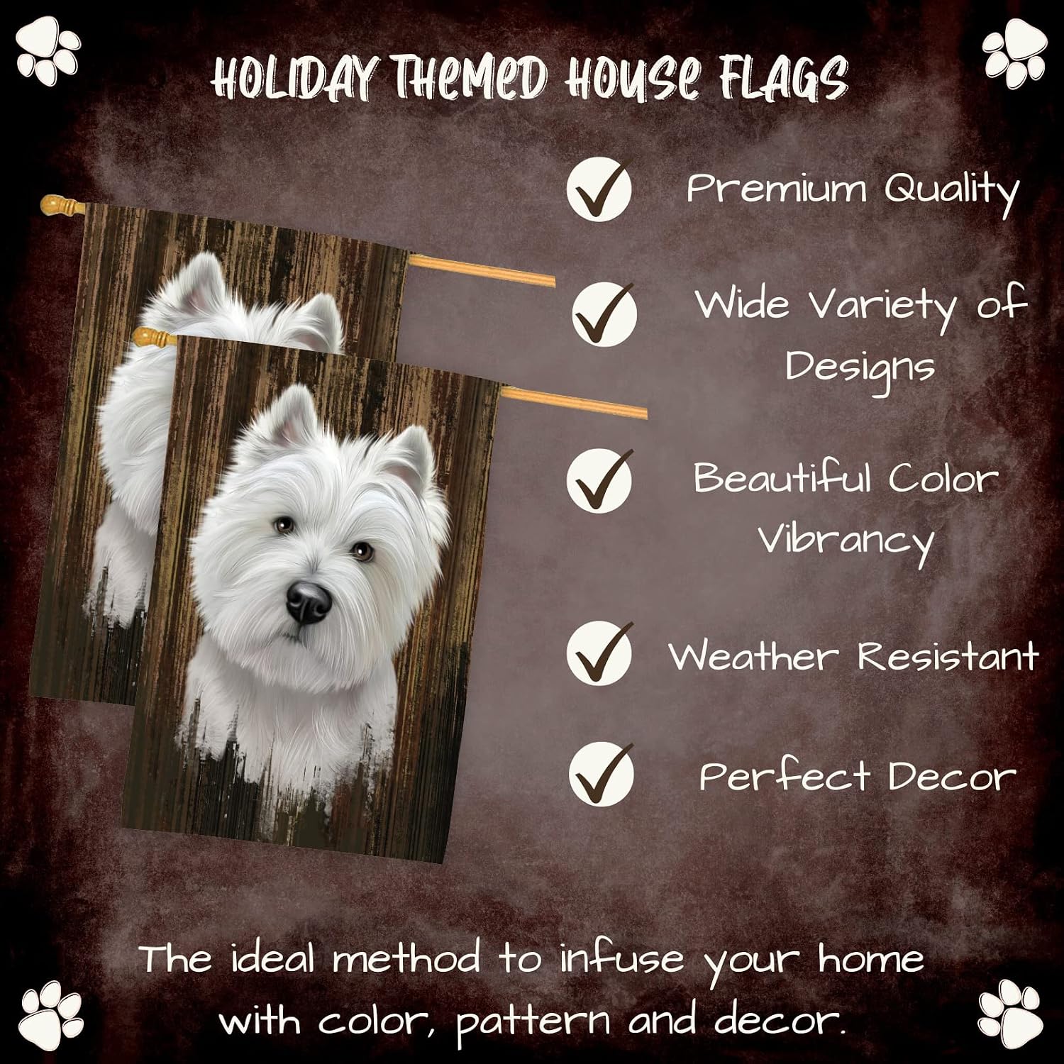 Rustic West Highland Terrier Dog House Flag - Outdoor Double Sided Pet Portrait Weather Resistant Premium Quality Home Decorative Flags - 100% Polyester 29"w x 43"h, HFLG55133