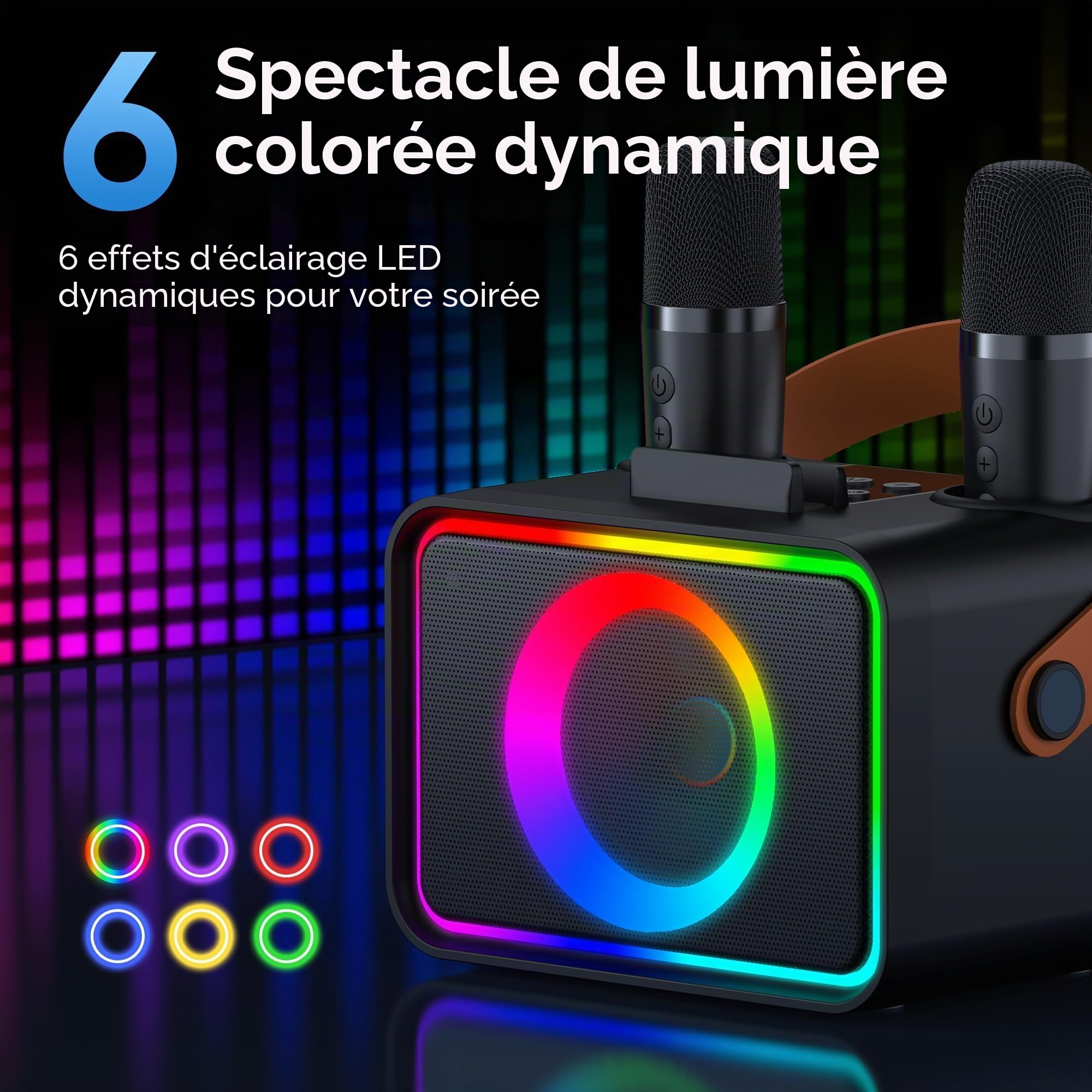 Machine de karaoké avec 2 Microphones pour Adultes et Enfants, Haut-Parleur de karaoké Bluetooth Portable pour Adultes et Enfants, système de sonorisation de fête avec lumières Disco pour