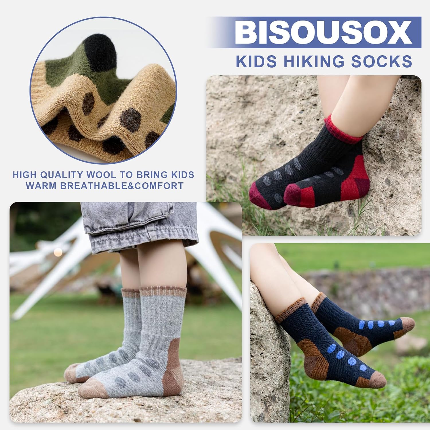 Kids Wool Socks, 70% Merino Wool Boys Girls Crew Athletic Socks Age 4-12 | Boys Girls Socks 4-7 8-12 Years Old, Soft Breathable Crew Socks for School & Everyday, Kids Birthday Holiday Christmas Gift