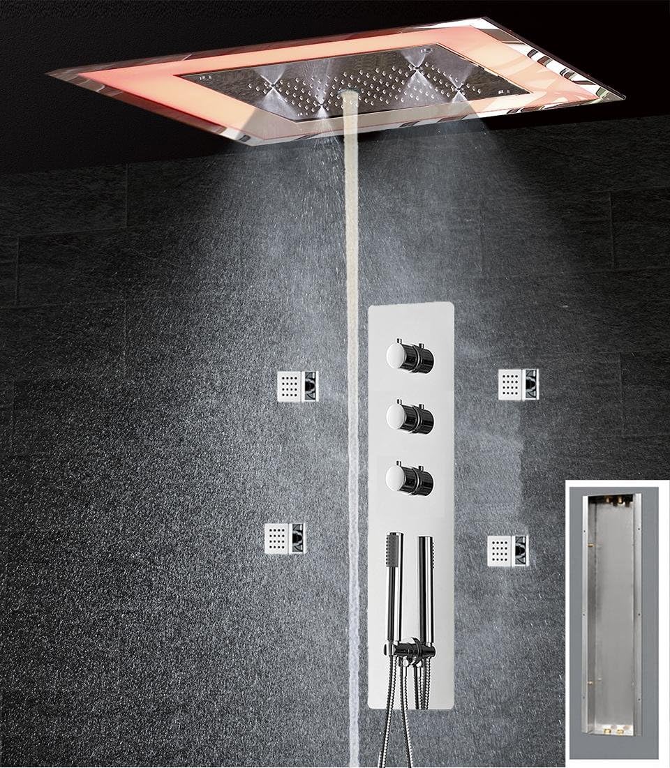 BL- Hower Set Wall Mounted Massage Shower Jets Thermostatic Mixer Valve Bathroom SPA Panel Faucet LED Ceiling Shower Head