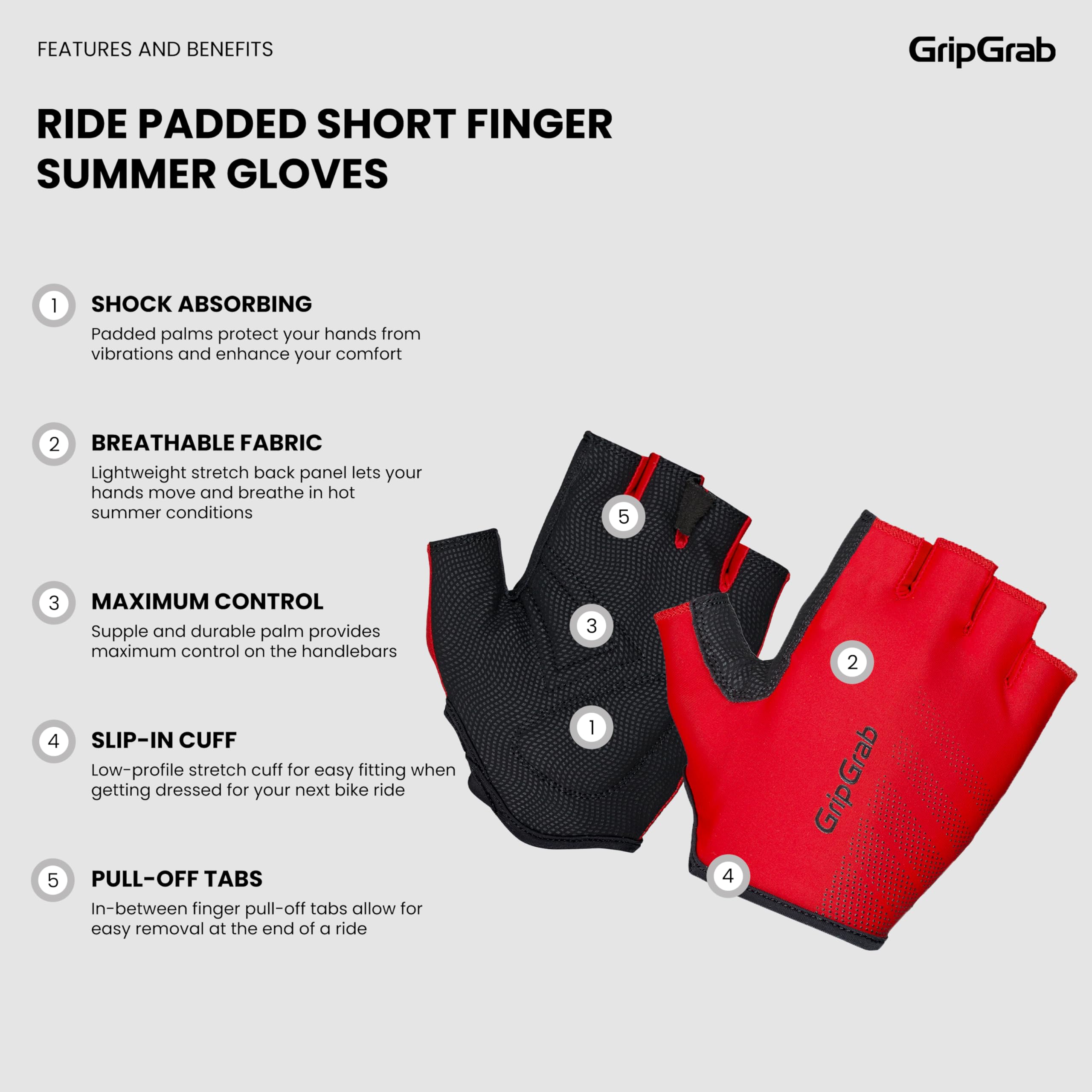 GripGrab Guantes de Ciclismo Ride de Hombre Guantes MTB Carretera Gravel Guantes Bici Verano Cortos con Acolchado