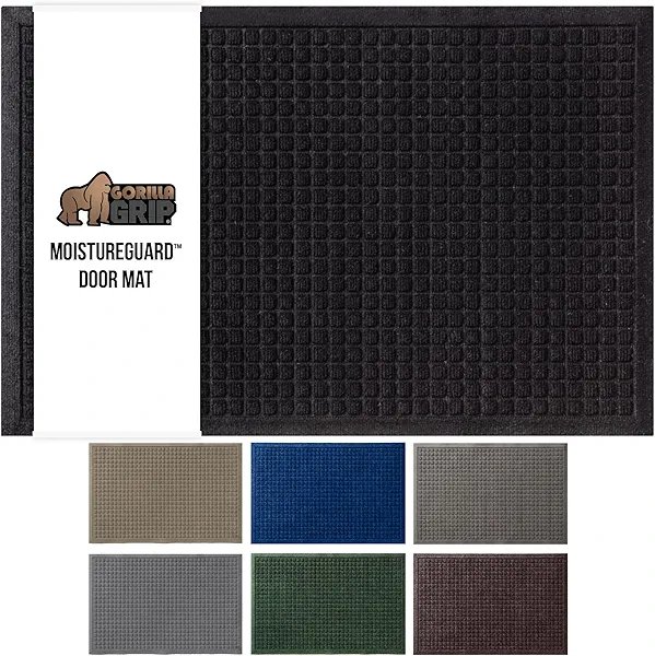 GORILLA GRIP Front Door Mat, Indoor Outdoor Ultra Absorbent Moisture Guard Doormat, Absorbs Up to 1.7 Cups of Water, Stain and Fade Resistant, Rubber Backing Doormats, Captures Dirt, 29x17 Black