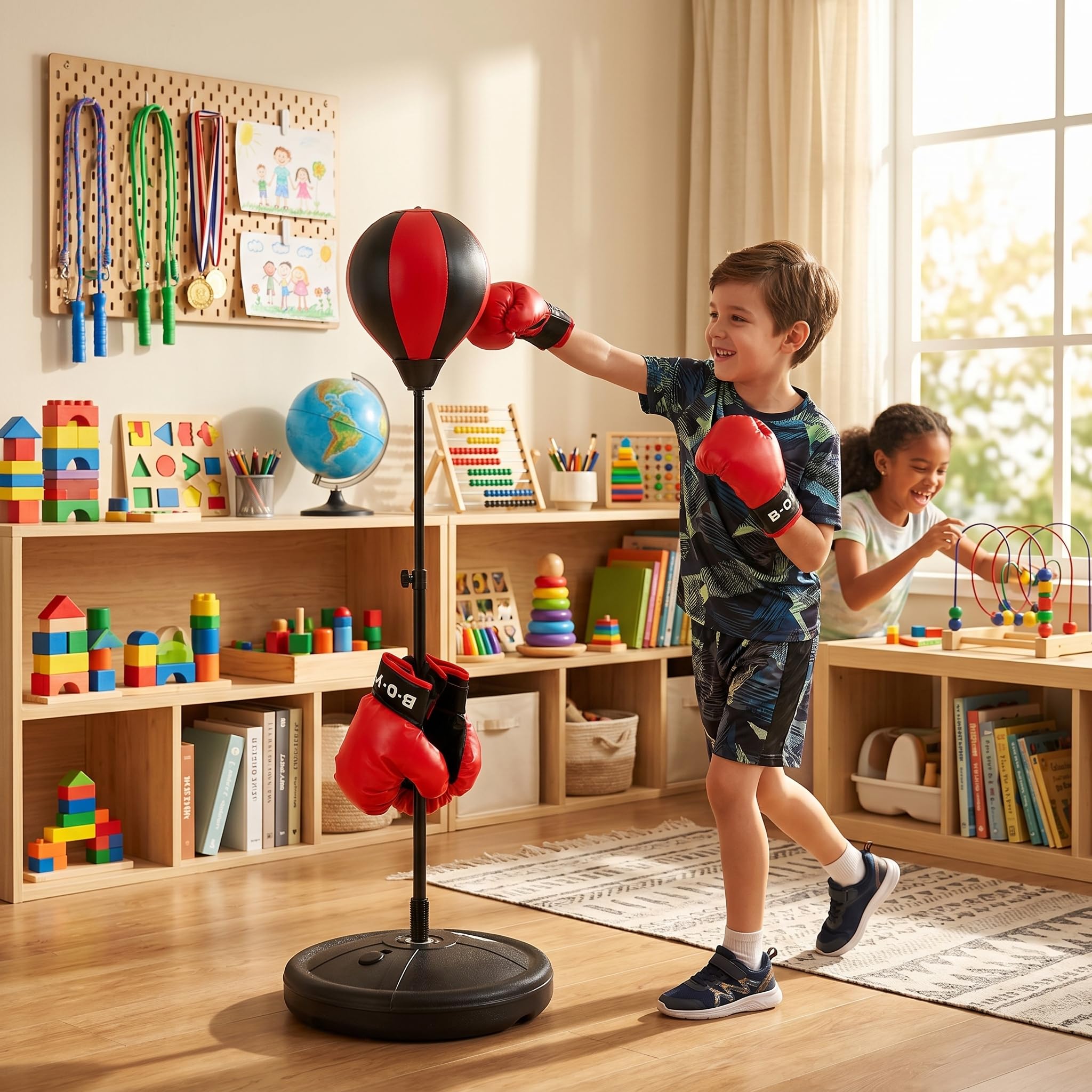 Höhenverstellbarer Stehender Boxsack mit 360°-Drehfunktion & Kugellager – Punching Ball Boxing Stand für Fitness, MMA und Boxtraining – inkl. Boxhandschuhen und Pumpe