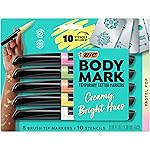 BODYMARK BIC Body Art Markers, Pastel Pop, Flexible Brush Tip, 5-Count Pack of Assorted Colors, Skin-Safe*, Cosmetic Quality