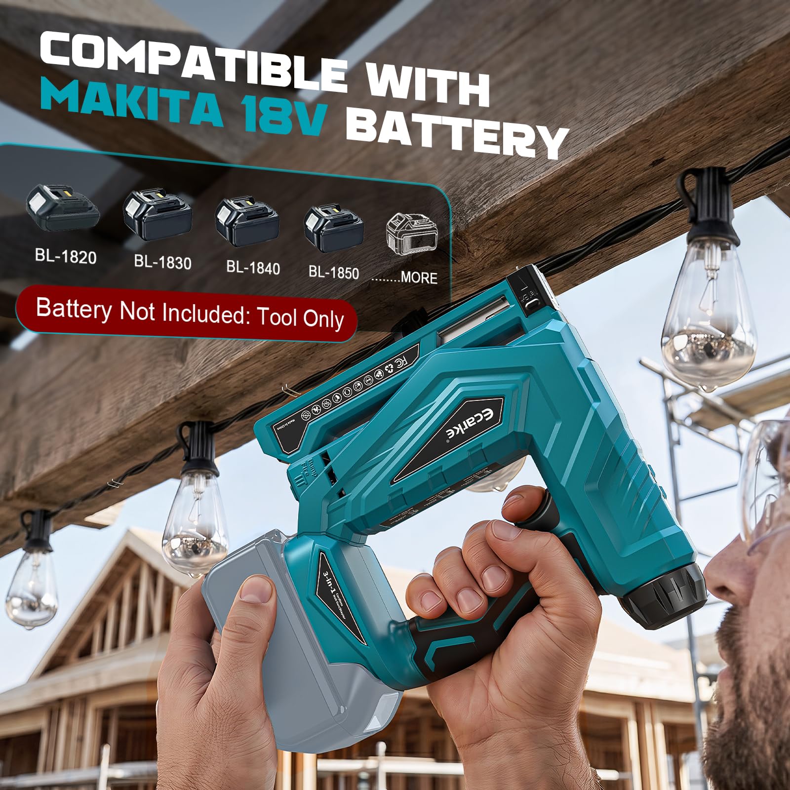 Ecarke 2-in-1 Akku-Nagler kompatibel mit Makita 18V, T50 & Brad Nails | Kabellose Nagelpistole & Elektrotacker, inkl. 1000 Klammern und 1000 Nägel, ideal für DIY, Möbel und Polsterarbeiten