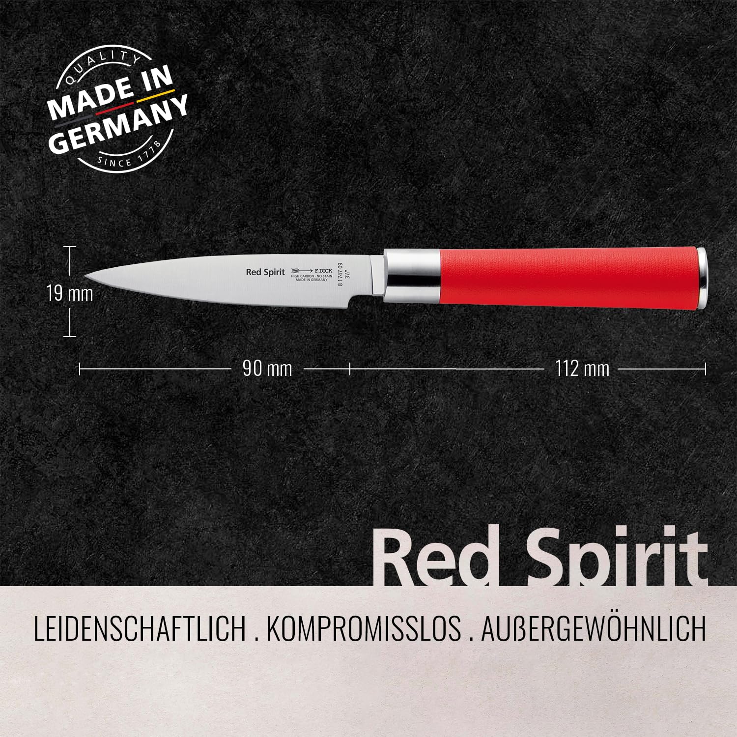F. Dick Officemesser, Red Spirit (Messer mit Klinge 9 cm, X55CrMo14 Stahl, nichtrostend, 56° HRC) 8174709