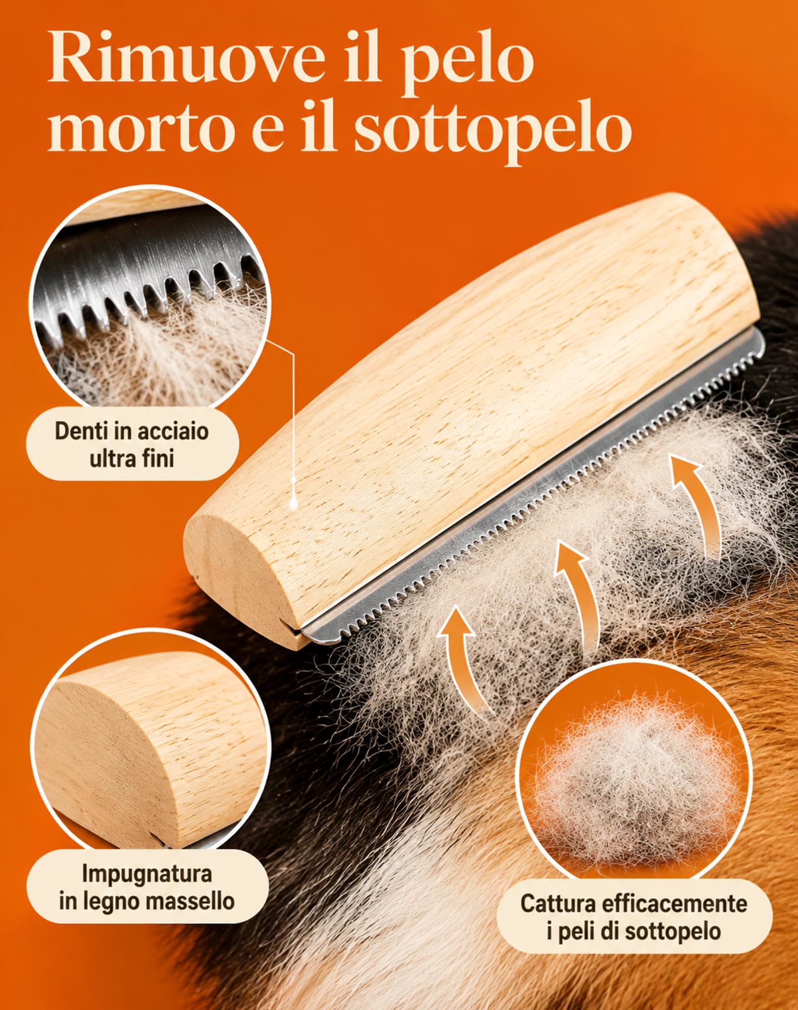 Poileo Spazzola Cani, Epilazione Delicata, Epilazione Rapida in 30s，Marrone